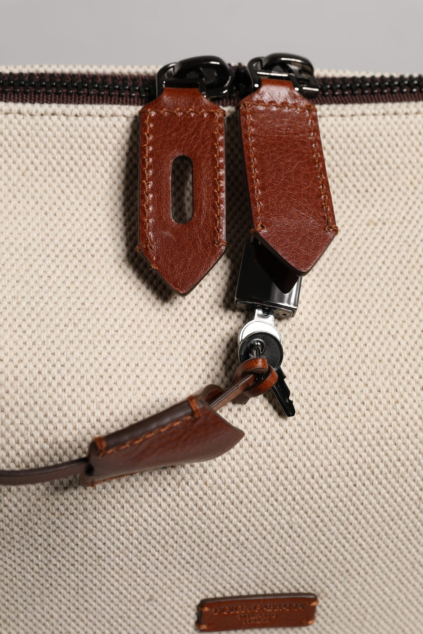 Dolce & Gabbana Beige Braun Baumwolle Leder Duffle Umhängetasche