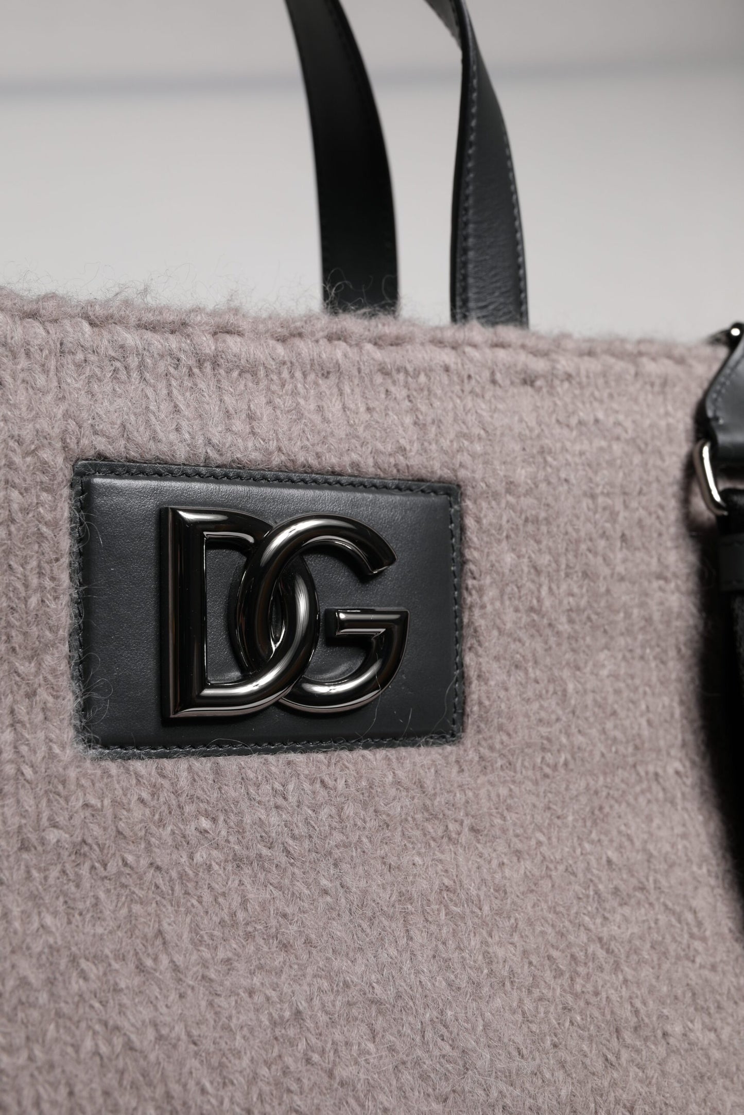 Dolce & Gabbana Graue Alpakawolle Logo-Plakette Tote Umhängetasche