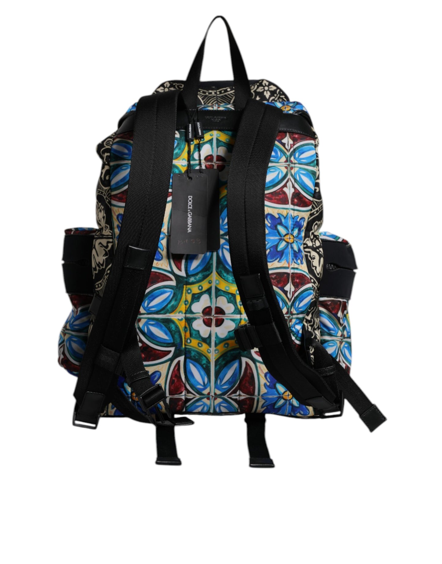 Dolce & Gabbana Multicolor Maiolica Druck Nylon Rucksack Tasche