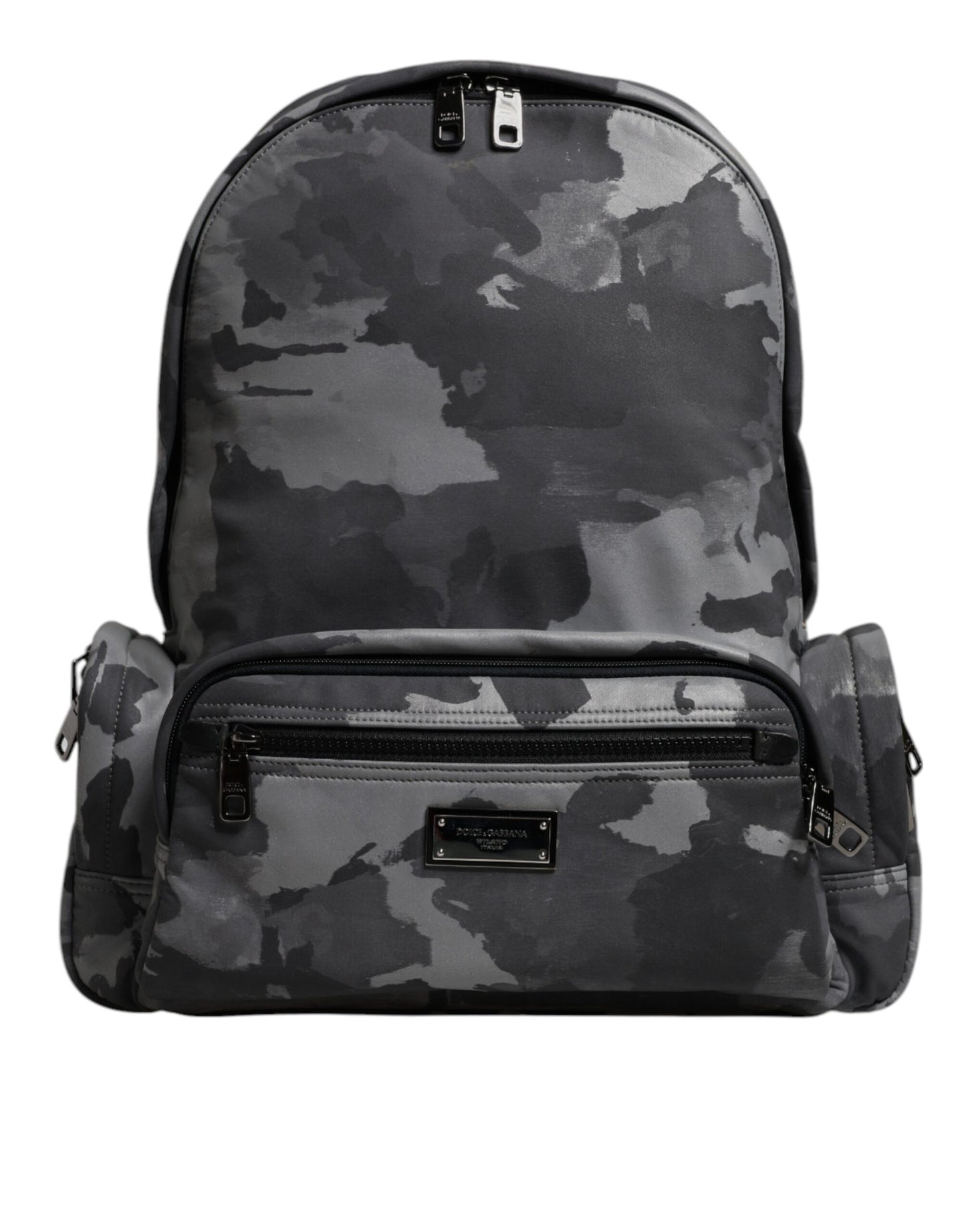 Dolce & Gabbana Graue Baumwolle Camouflage Logo Plaque Rucksack Tasche