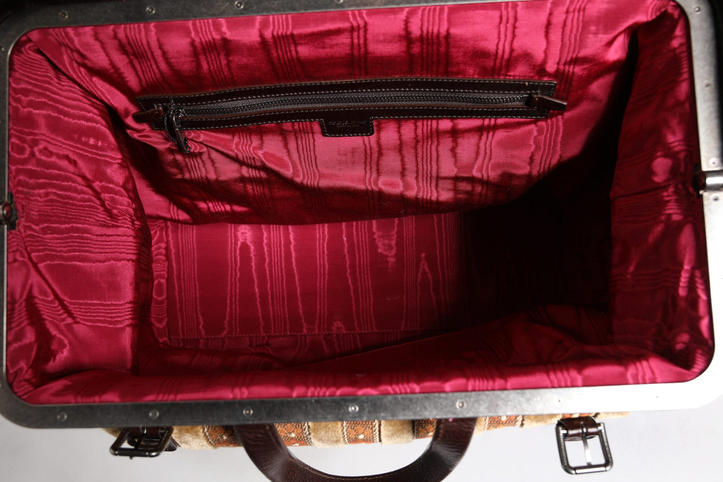 Dolce & Gabbana Beige Maroon Veloursleder Jacquard Reisetasche