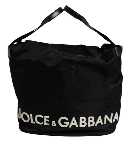 Dolce & Gabbana Schwarzes Nylon Weiß Iconic Logo Umhängetasche