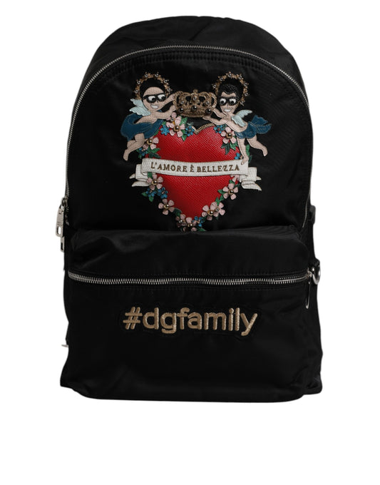 Dolce & Gabbana Schwarzes Nylon #DGFAMILY verschönert Rucksack VULCANO Tasche
