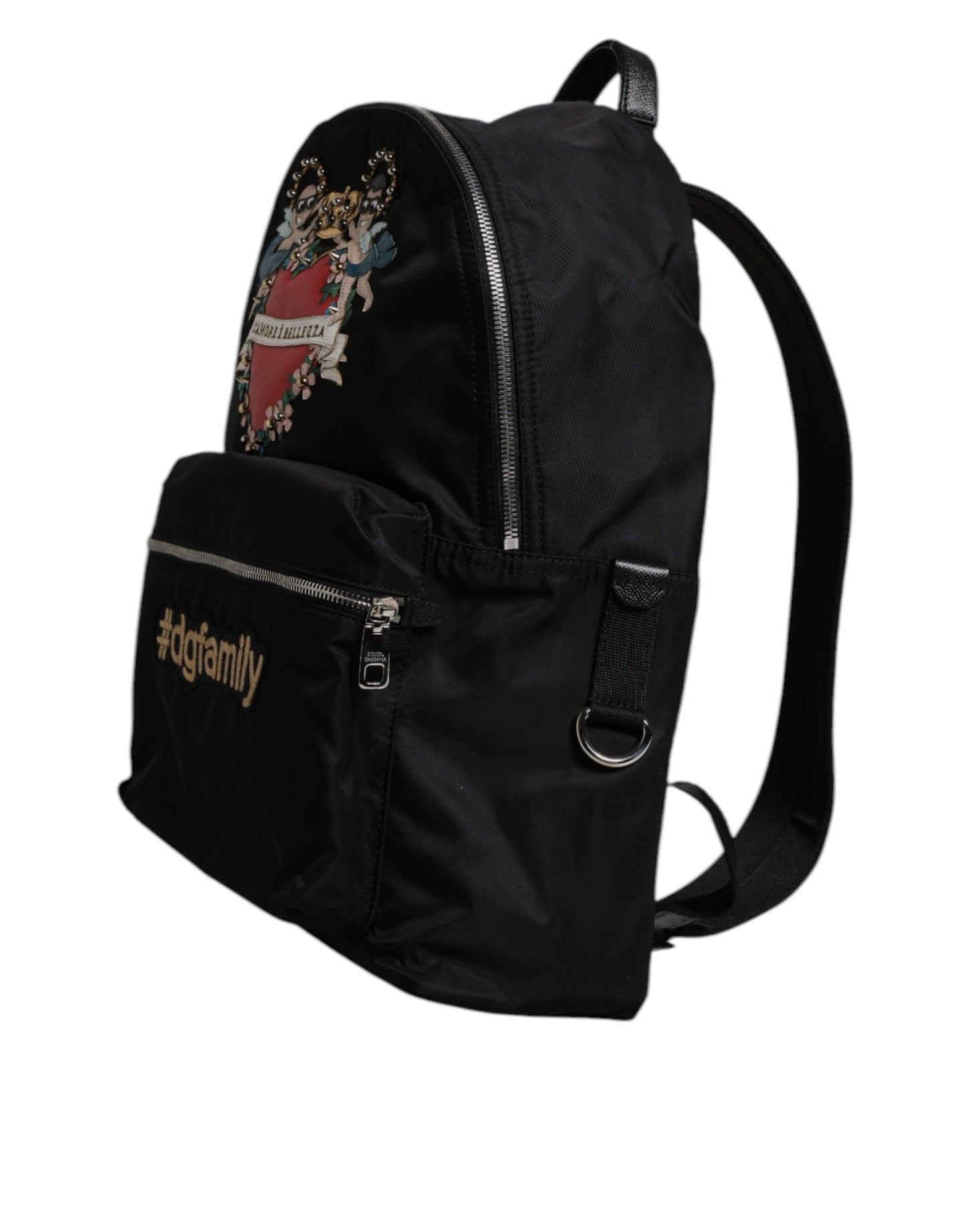 Dolce & Gabbana Schwarzes Nylon #DGFAMILY verschönert Rucksack VULCANO Tasche