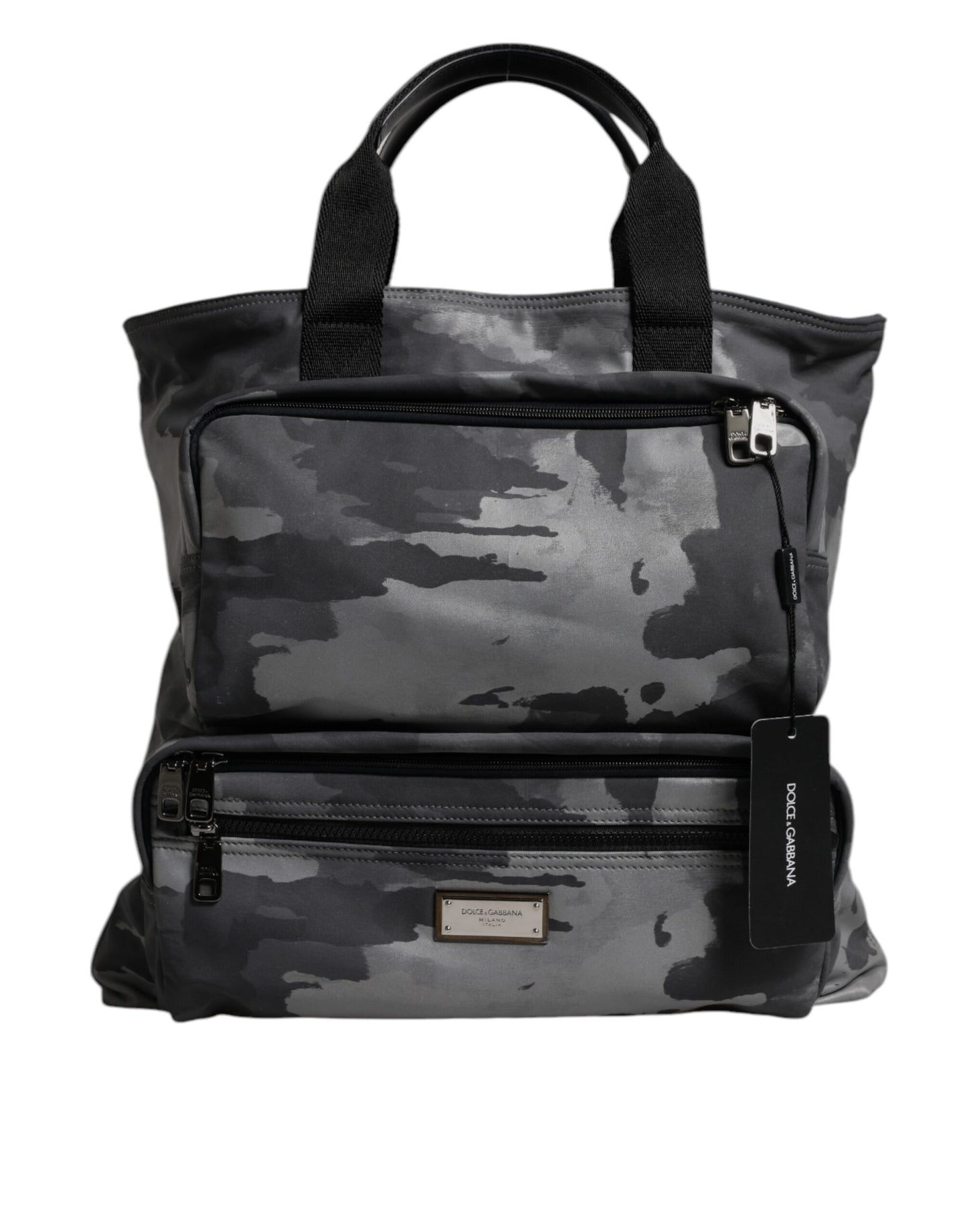 Dolce & Gabbana Schwarzer Camouflage-Schulterriemen Logo-Plakette Tasche