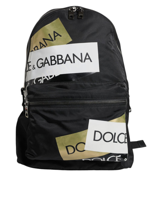 Dolce & Gabbana Schwarzes Logo Tape Polyamid Schule Reise Rucksack Tasche