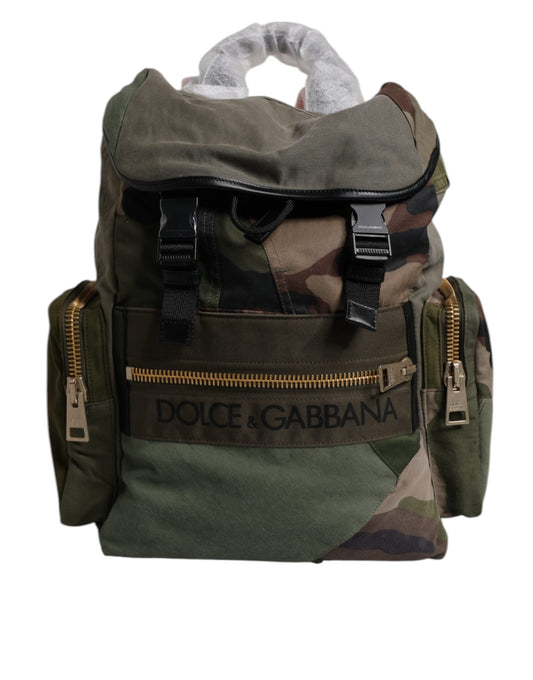 Dolce & Gabbana Militärgrünes Patchwork-Reiserucksacktasche