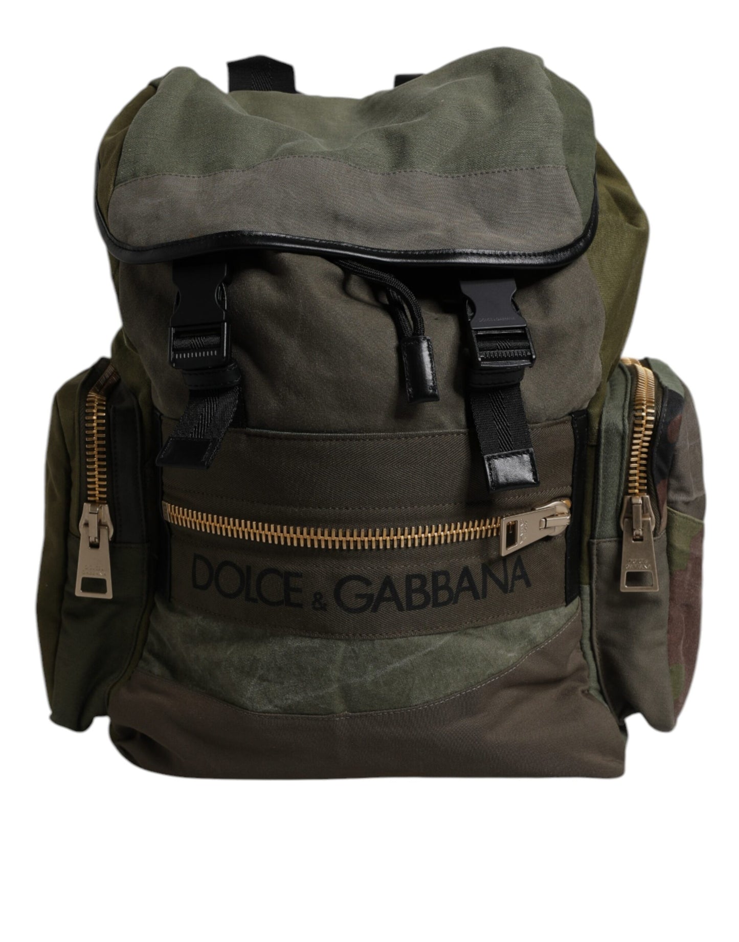 Dolce & Gabbana Militärgrünes Patchwork Schulrucksack Tasche