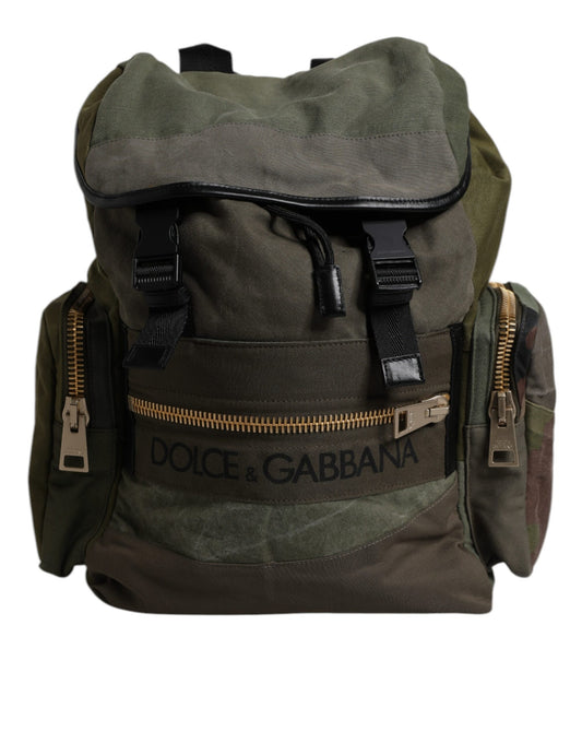 Dolce & Gabbana Militärgrünes Patchwork Schulrucksack Tasche