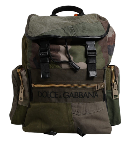 Dolce & Gabbana Militärgrünes Patchwork Schulrucksack Tasche
