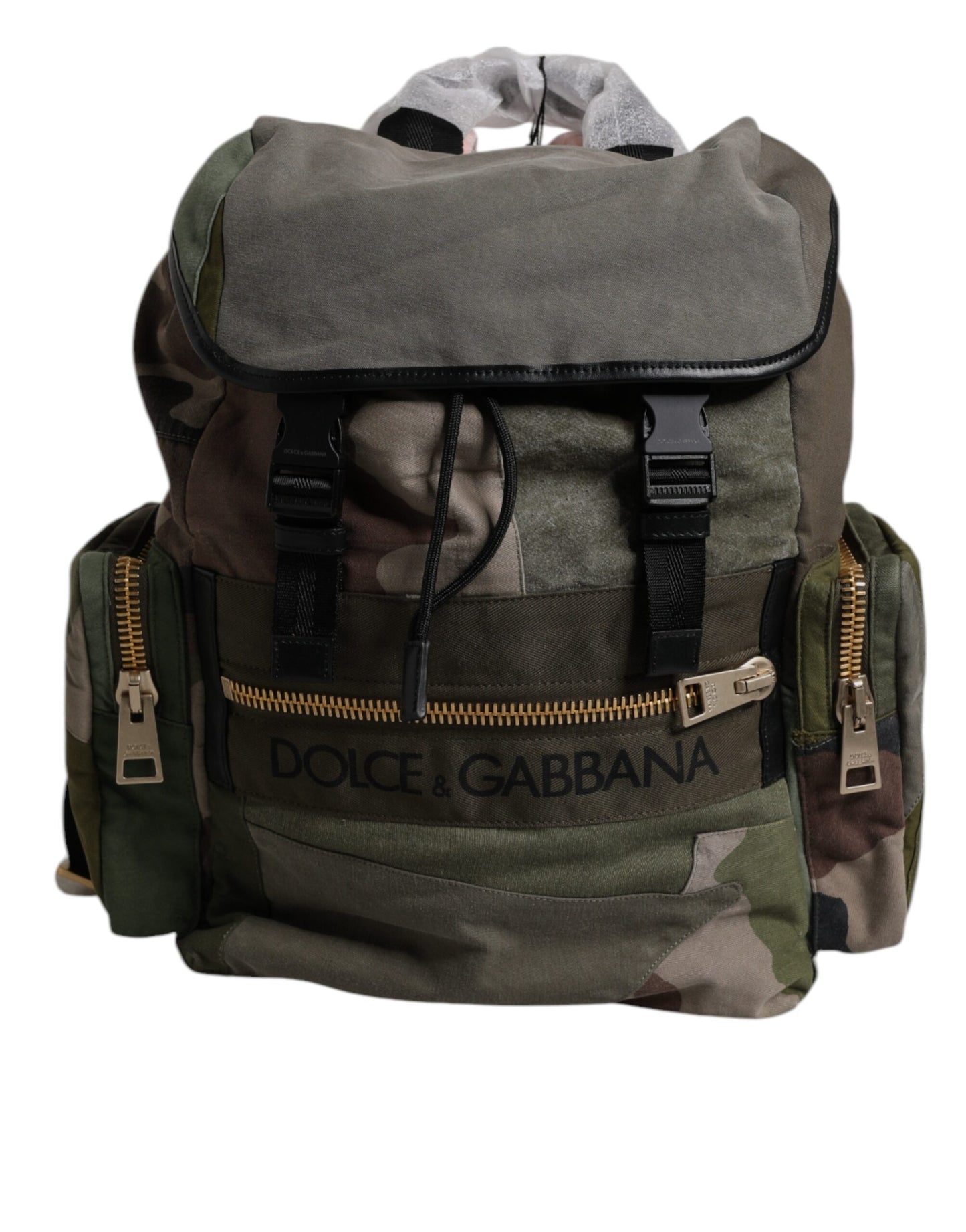 Dolce & Gabbana Militärgrünes Patchwork Schulrucksack Tasche