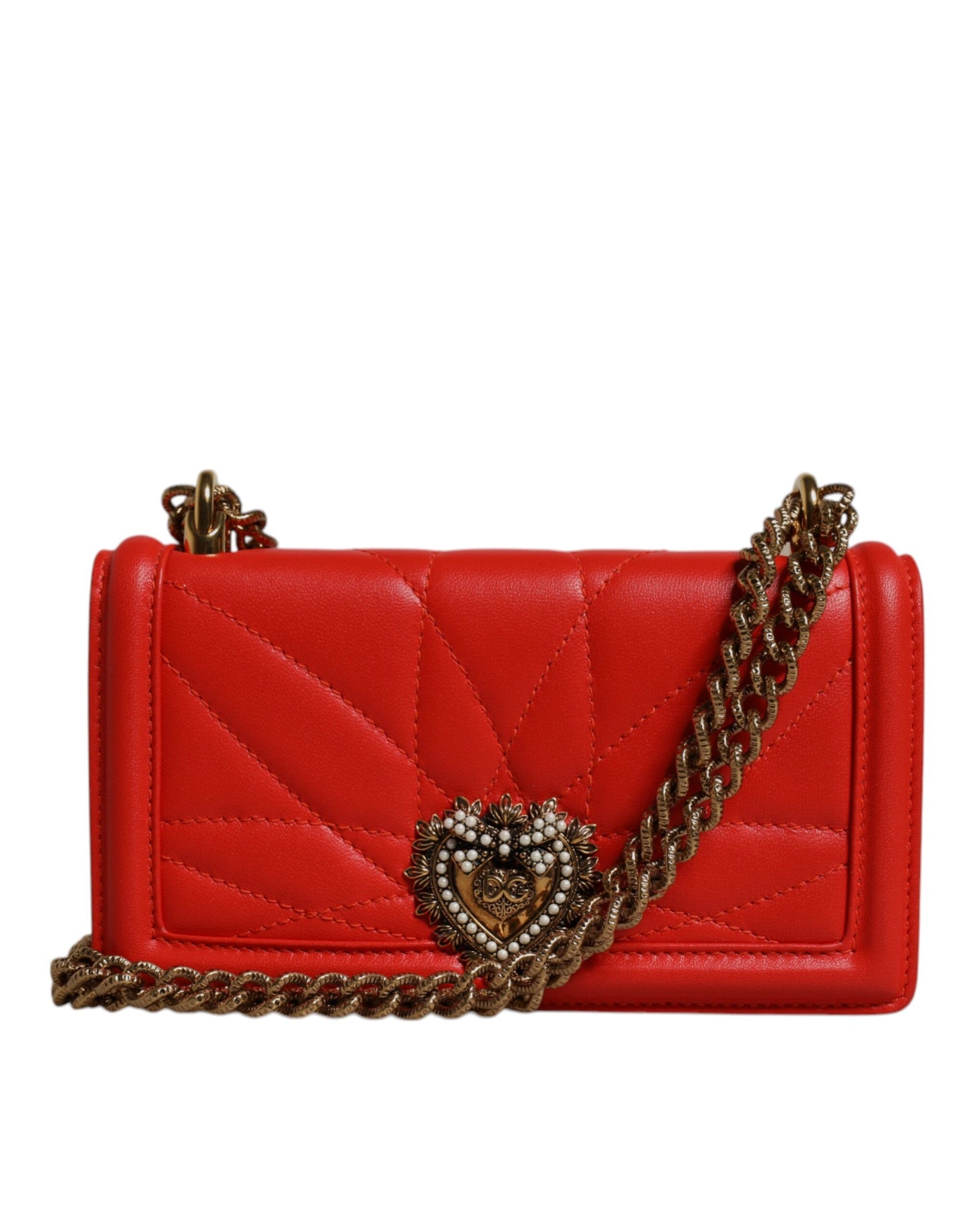 Dolce & Gabbana Rote gesteppte Devotion Crossbody Kette Telefon Hülle Tasche