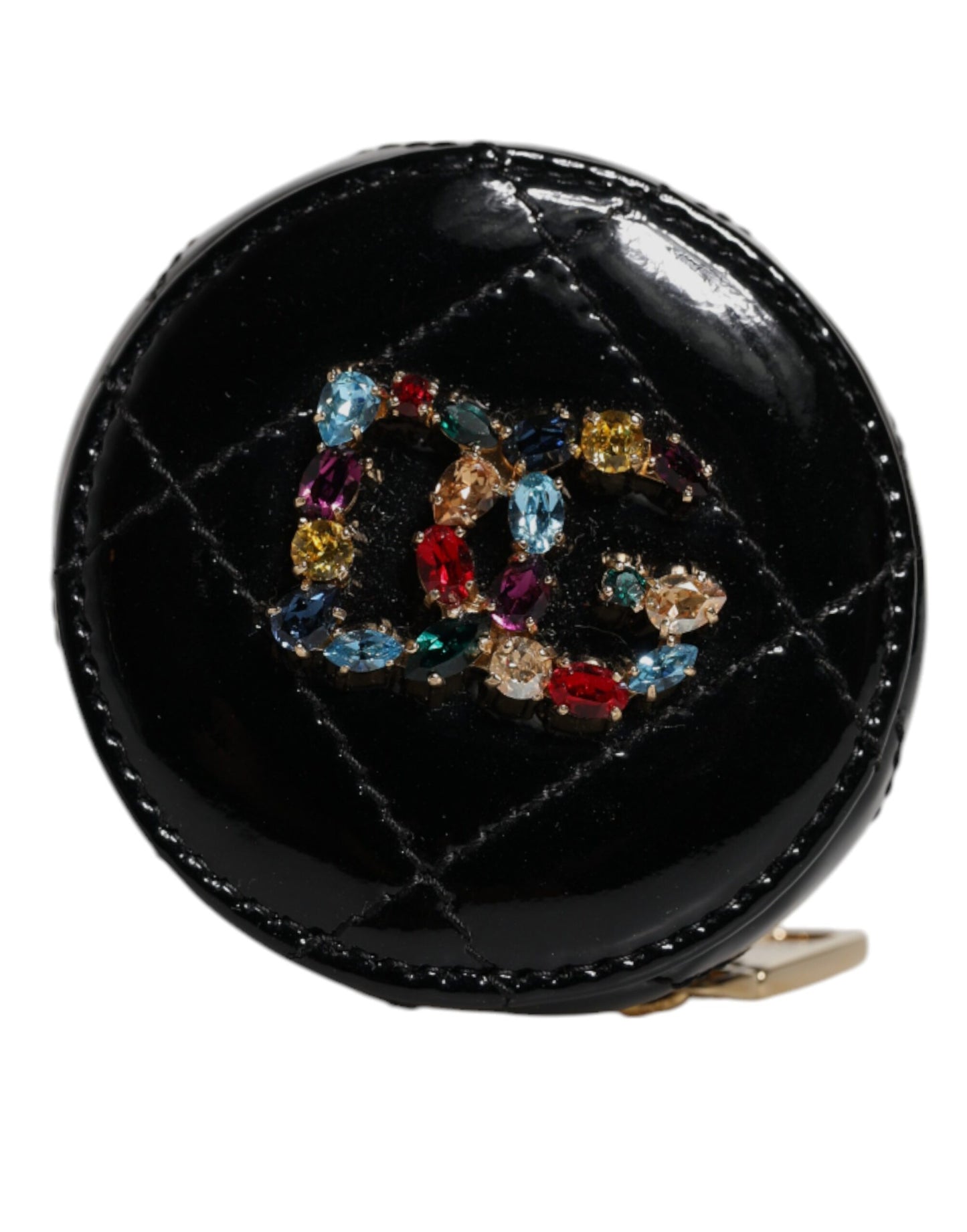 Dolce & Gabbana Schwarzes Lammleder DG Crystal Round Coin Purse Brieftasche