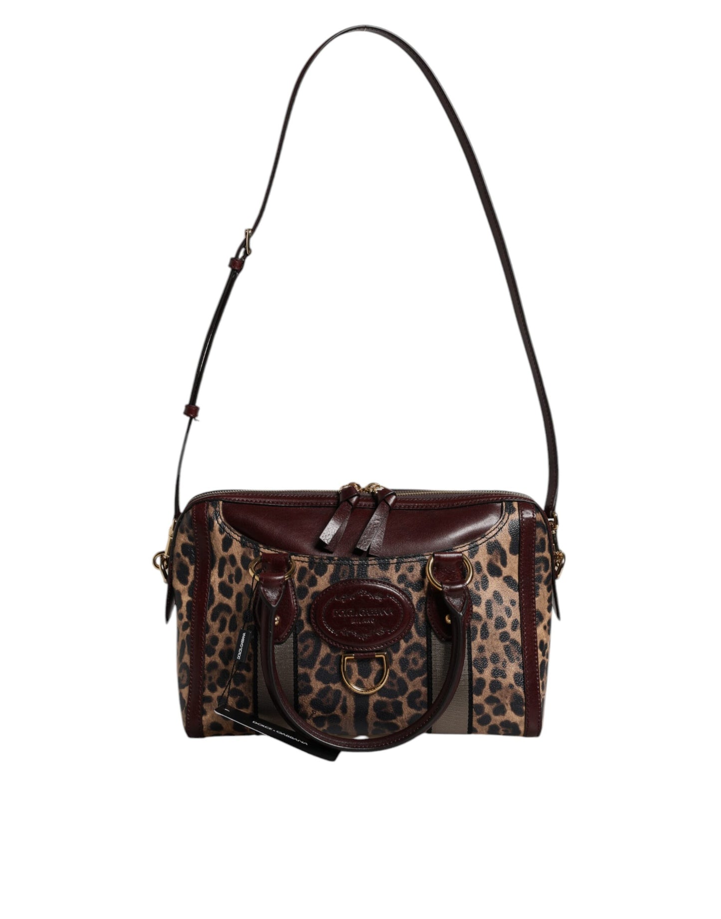 Dolce & Gabbana Braune Leopardenleder-Schulterriemen-Duffle-Tasche