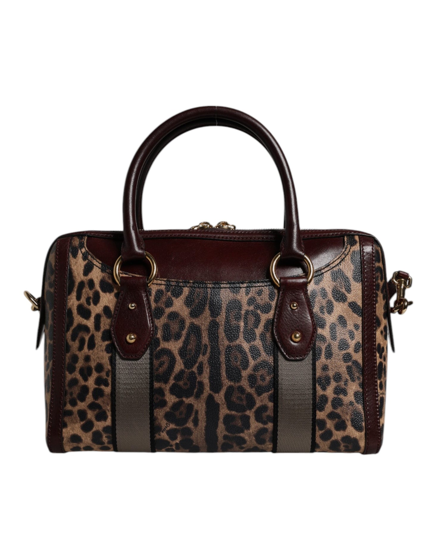 Dolce & Gabbana Braune Leopardenleder-Schulterriemen-Duffle-Tasche