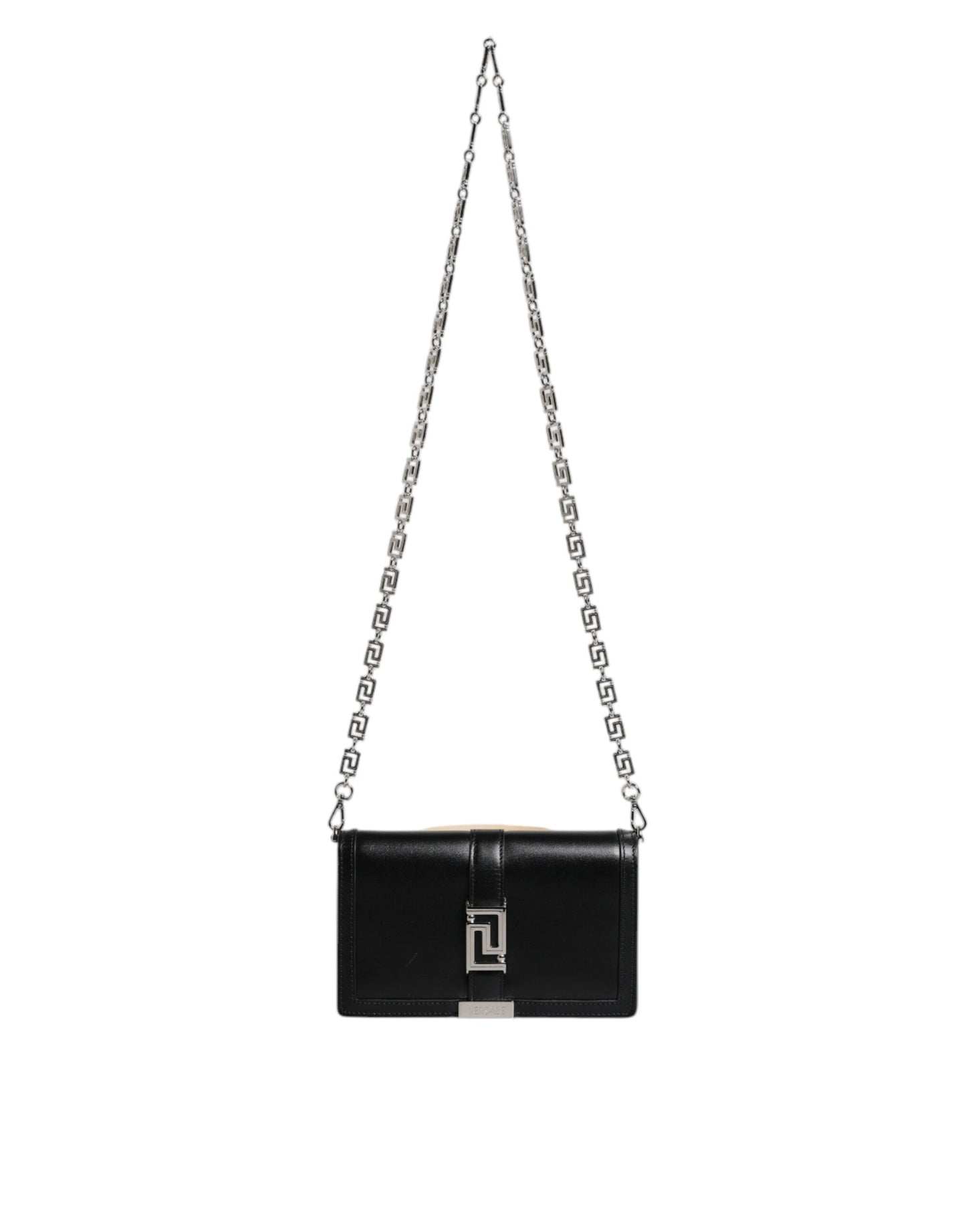 Versace Schwarze Kalbsleder-Kettenriemen-Schulter-Crossbody-Tasche