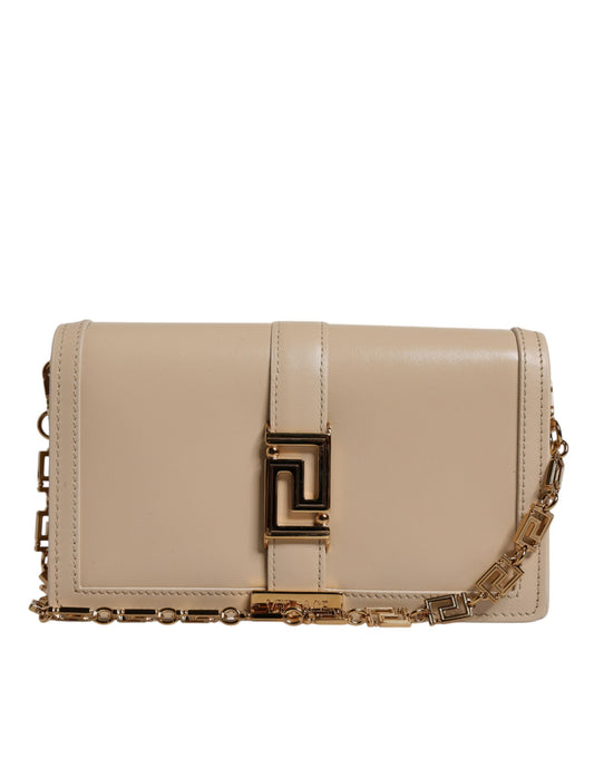 Versace Beige Goldkette Kalbsleder Brieftasche Crossbody Tasche