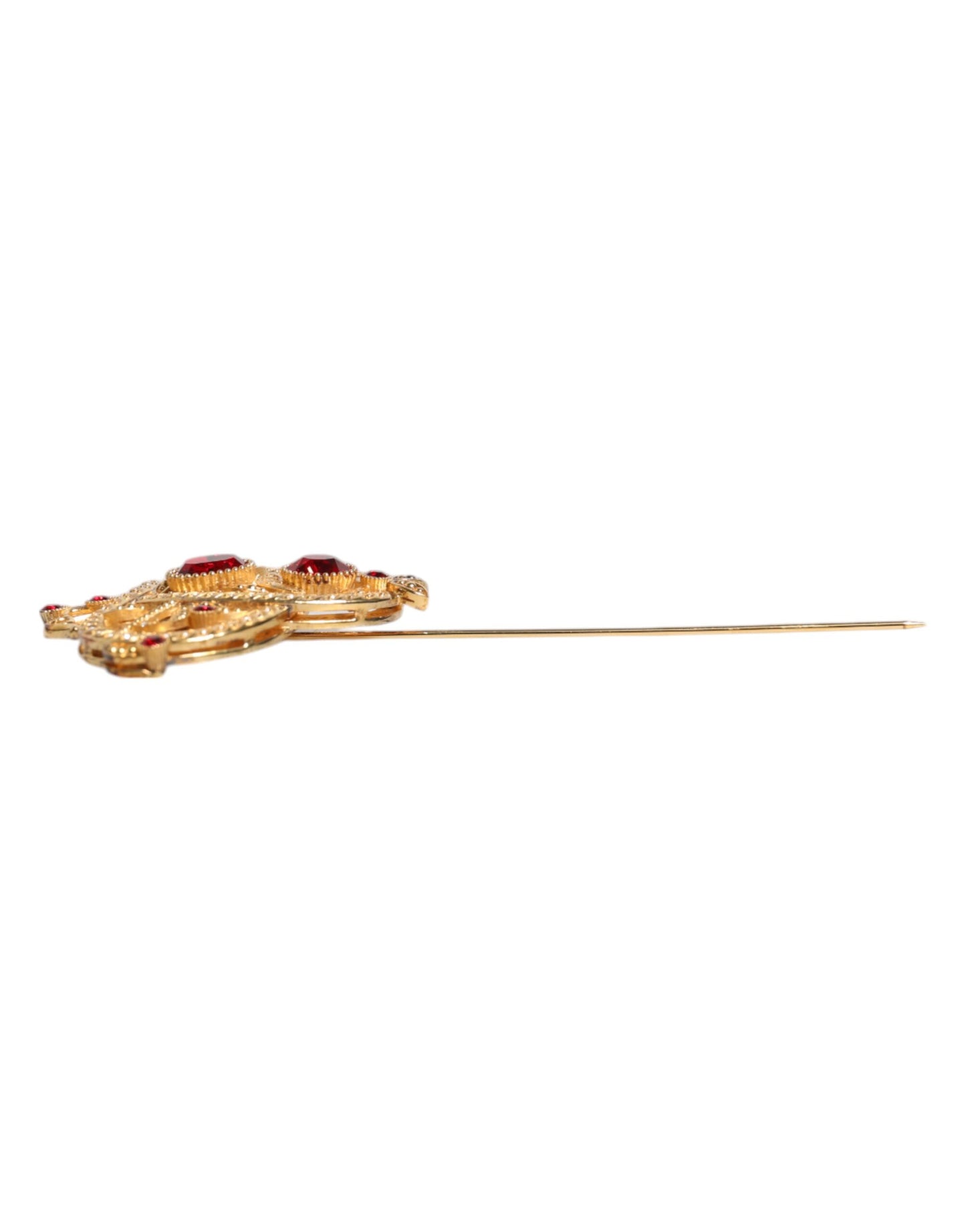 Dolce & Gabbana Goldfarbene rote Kristallverzierung 925 Sterling Silber Pin