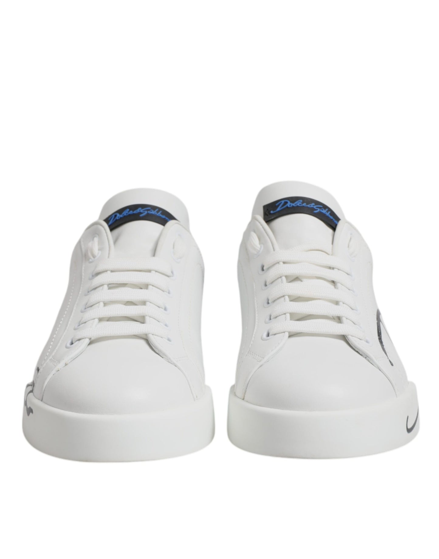 Dolce & Gabbana Weiß Blau Leder Logo Low Top Sneakers Schuhe