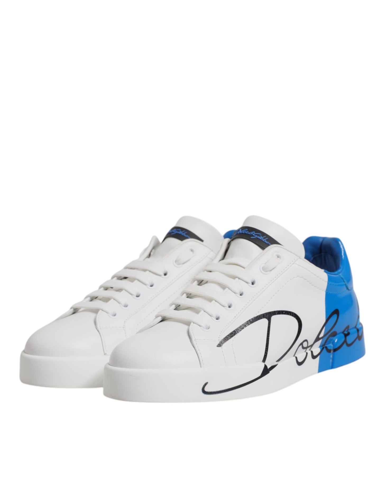 Dolce & Gabbana Weiß Blau Leder Logo Low Top Sneakers Schuhe