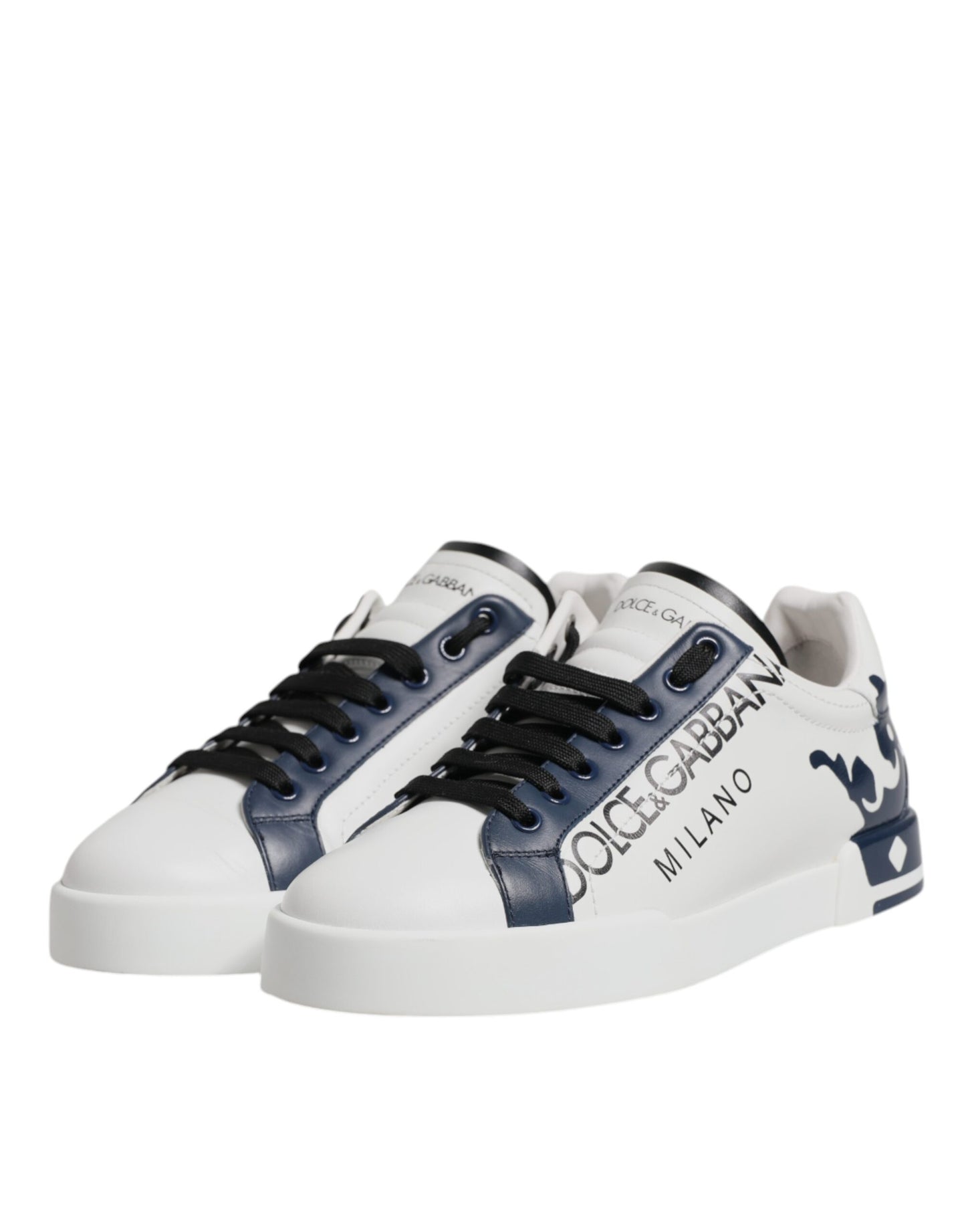 Dolce & Gabbana Weiß Blau Crown Low Top Männer Turnschuhe Schuhe
