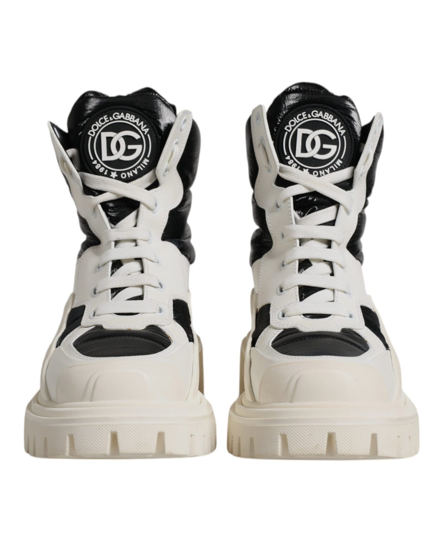 Dolce & Gabbana Weiße gepolsterte Mid Calf Lace Up Stiefel Schuhe