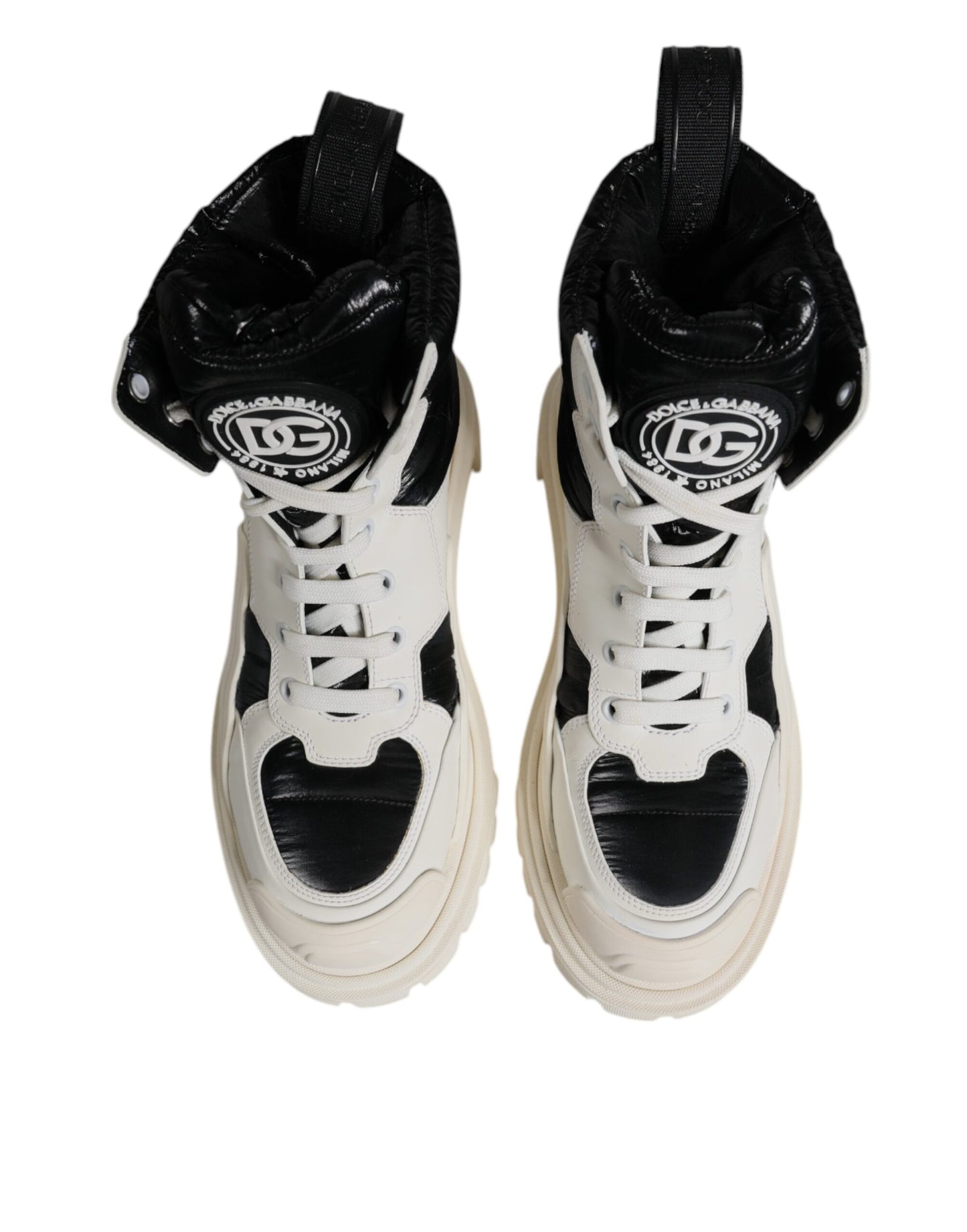 Dolce & Gabbana Weiße gepolsterte Mid Calf Lace Up Stiefel Schuhe