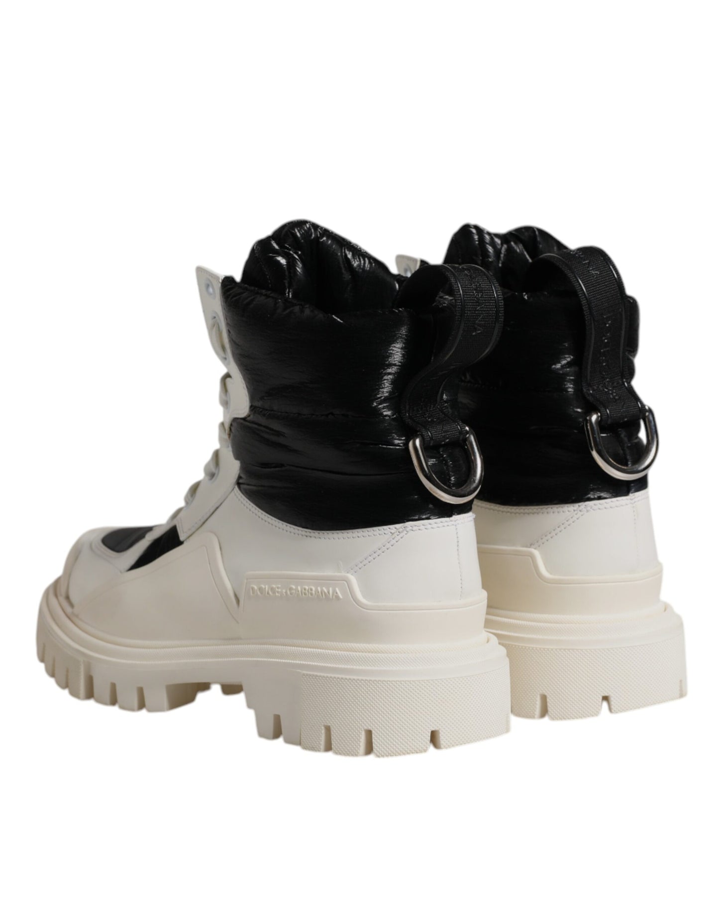 Dolce & Gabbana Weiße gepolsterte Mid Calf Lace Up Stiefel Schuhe