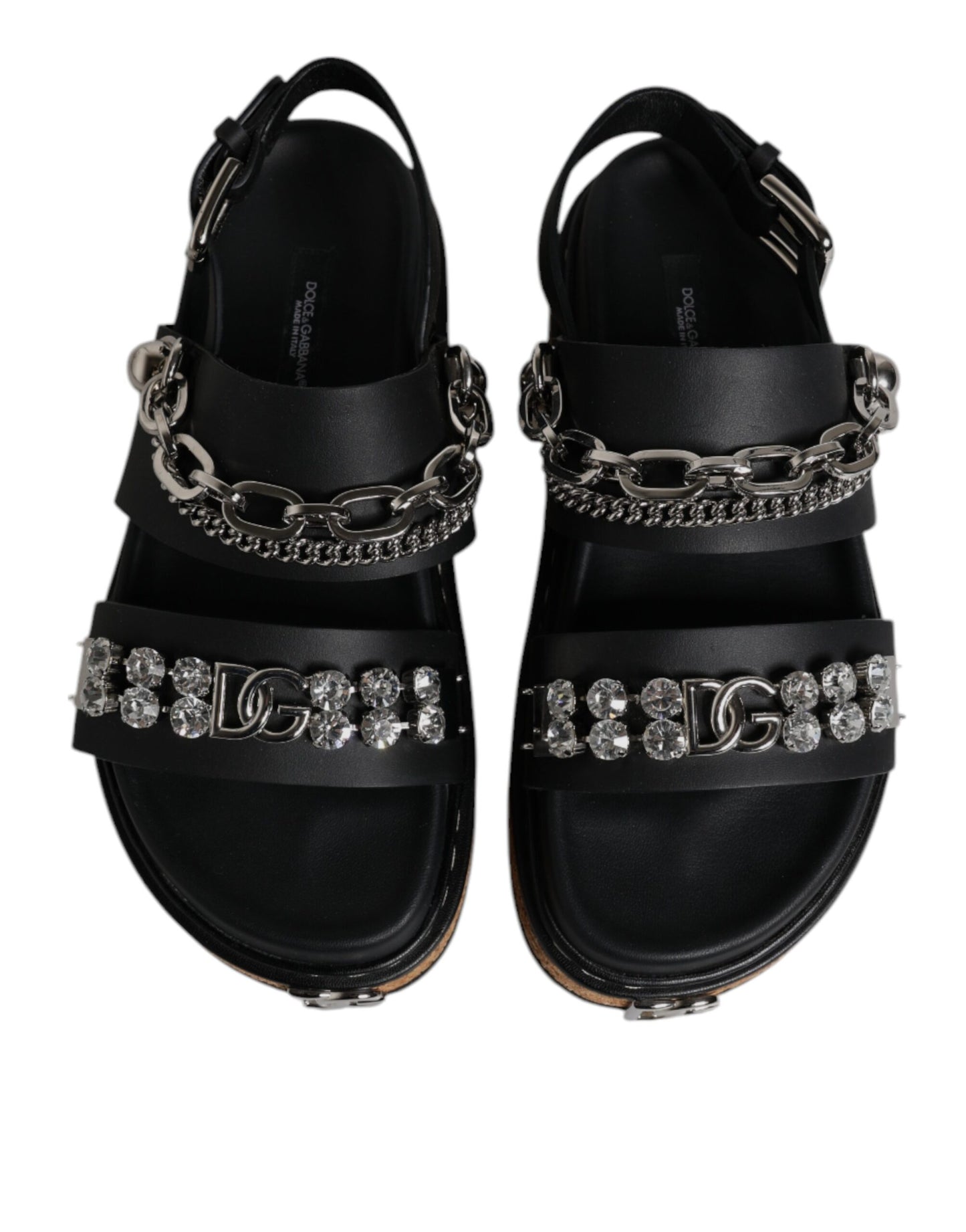 Dolce & Gabbana Schwarze Crystal Embellish Riemchensandalen Schuhe
