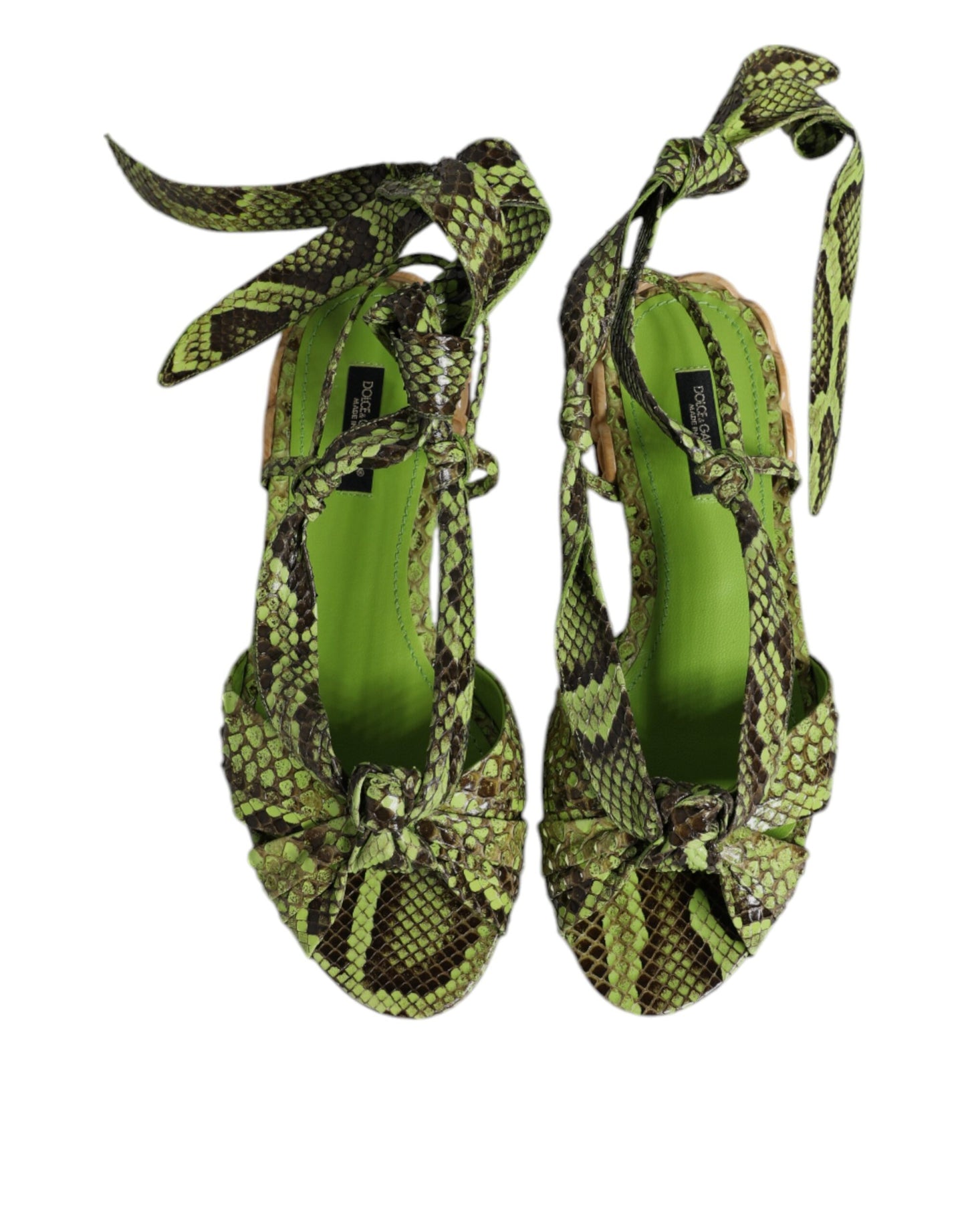 Dolce & Gabbana Grüne Animal Print Ankle Wrap Sandalen Schuhe