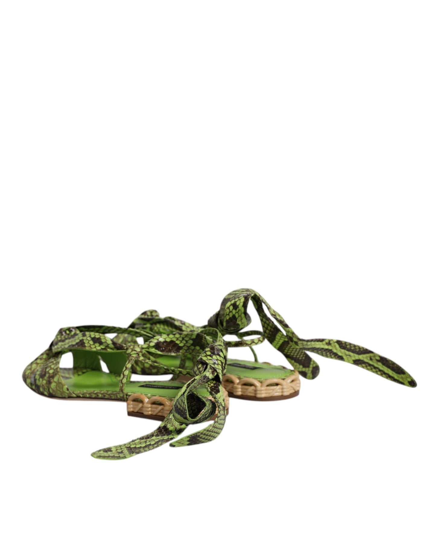 Dolce & Gabbana Grüne Animal Print Ankle Wrap Sandalen Schuhe