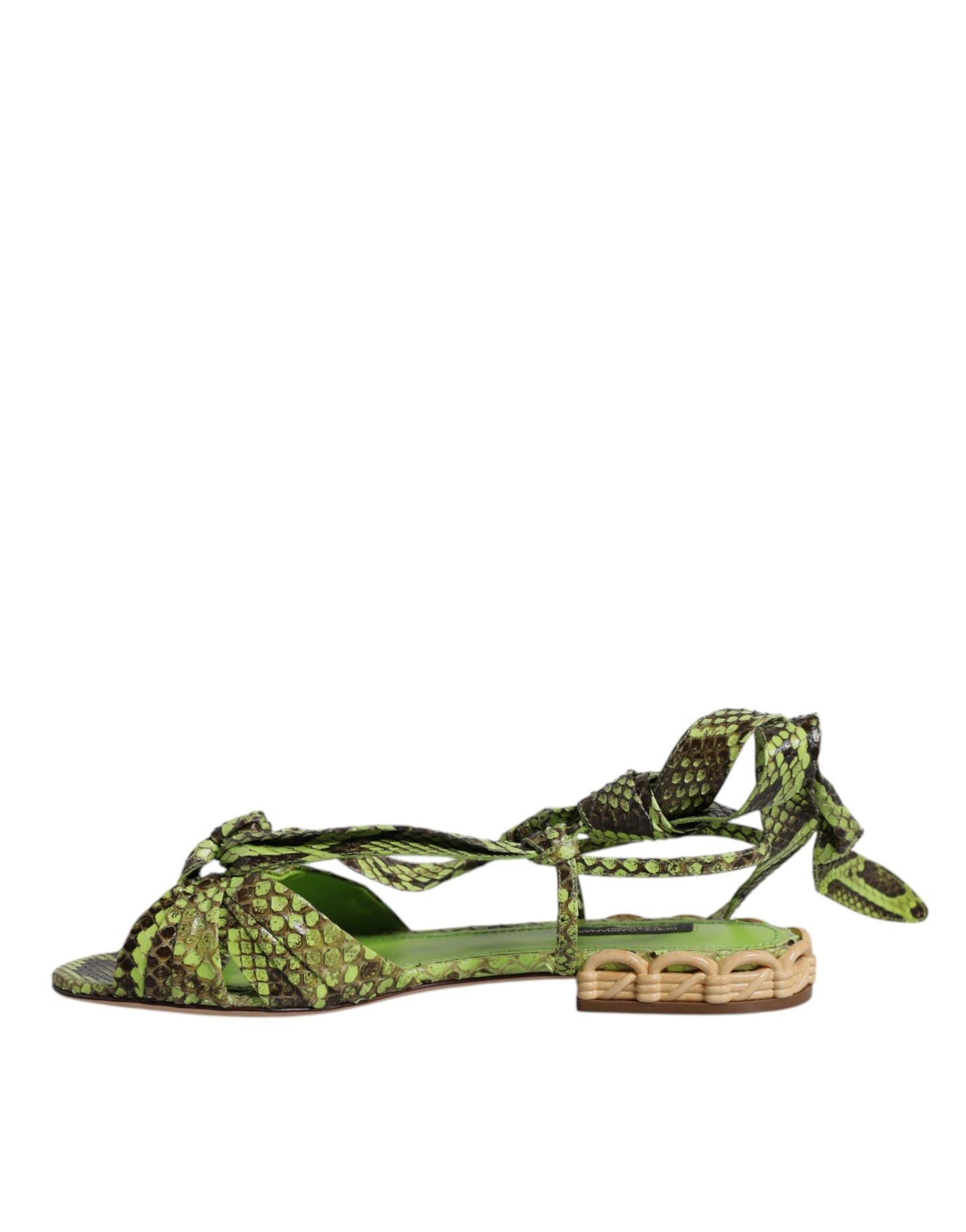Dolce & Gabbana Grüne Animal Print Ankle Wrap Sandalen Schuhe