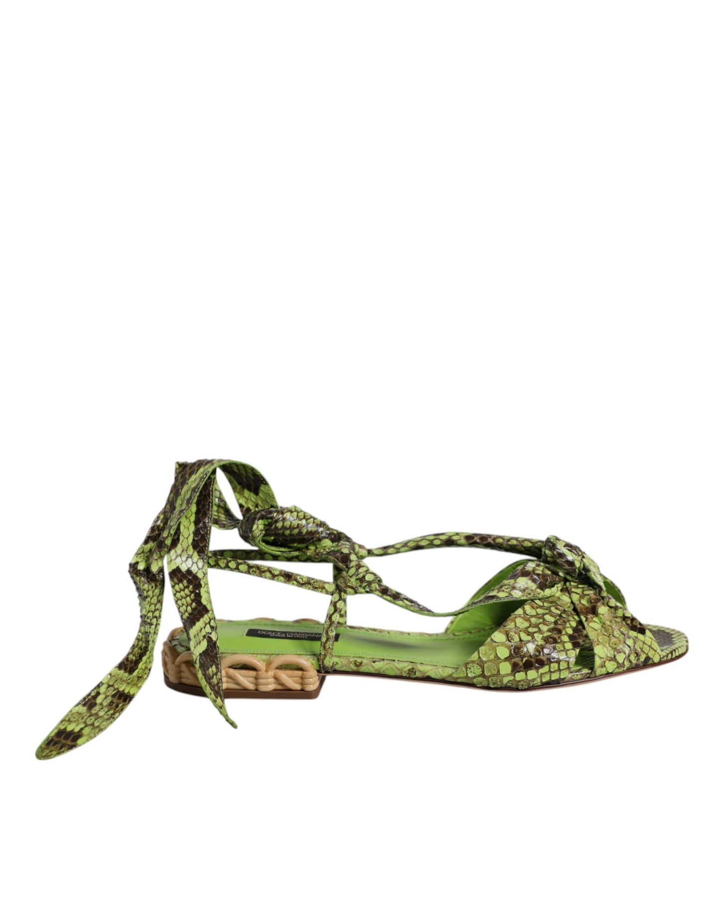 Dolce & Gabbana Grüne Animal Print Ankle Wrap Sandalen Schuhe