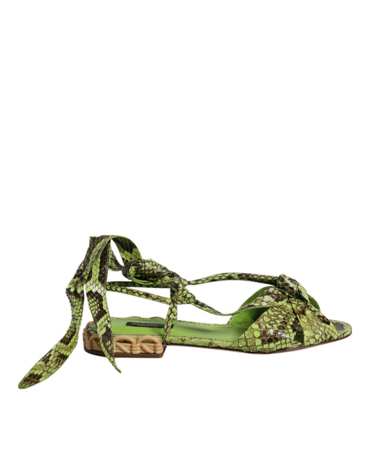 Dolce & Gabbana Grüne Animal Print Ankle Wrap Sandalen Schuhe