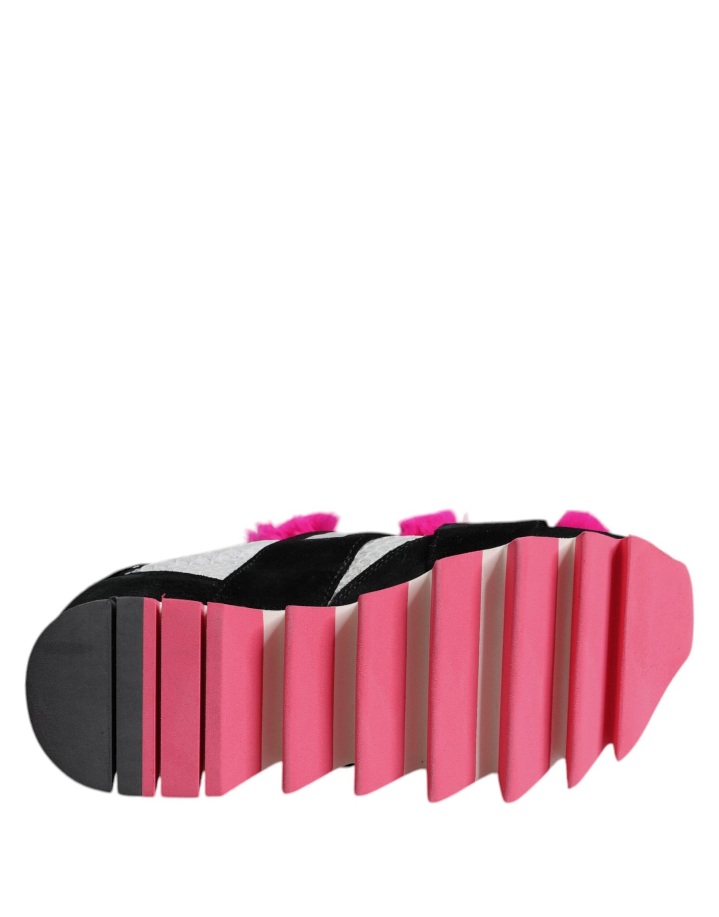 Dolce & Gabbana Schwarz Rosa Pelz Verschönert Turnschuhe Schuhe
