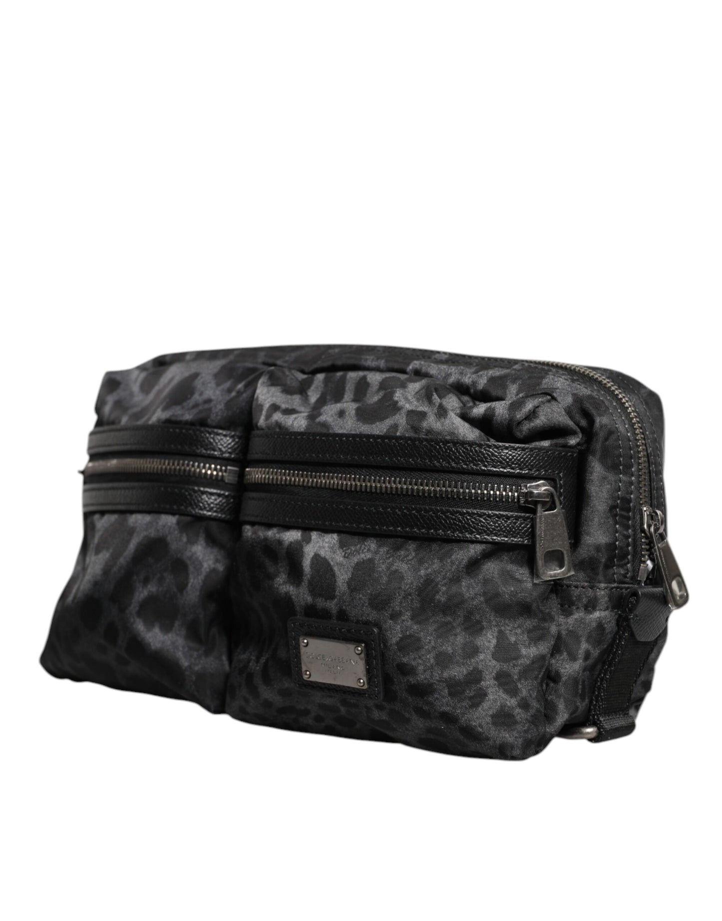 Dolce & Gabbana Schwarzer grauer Leopard DG Logo Gürtel Taille Gürteltasche