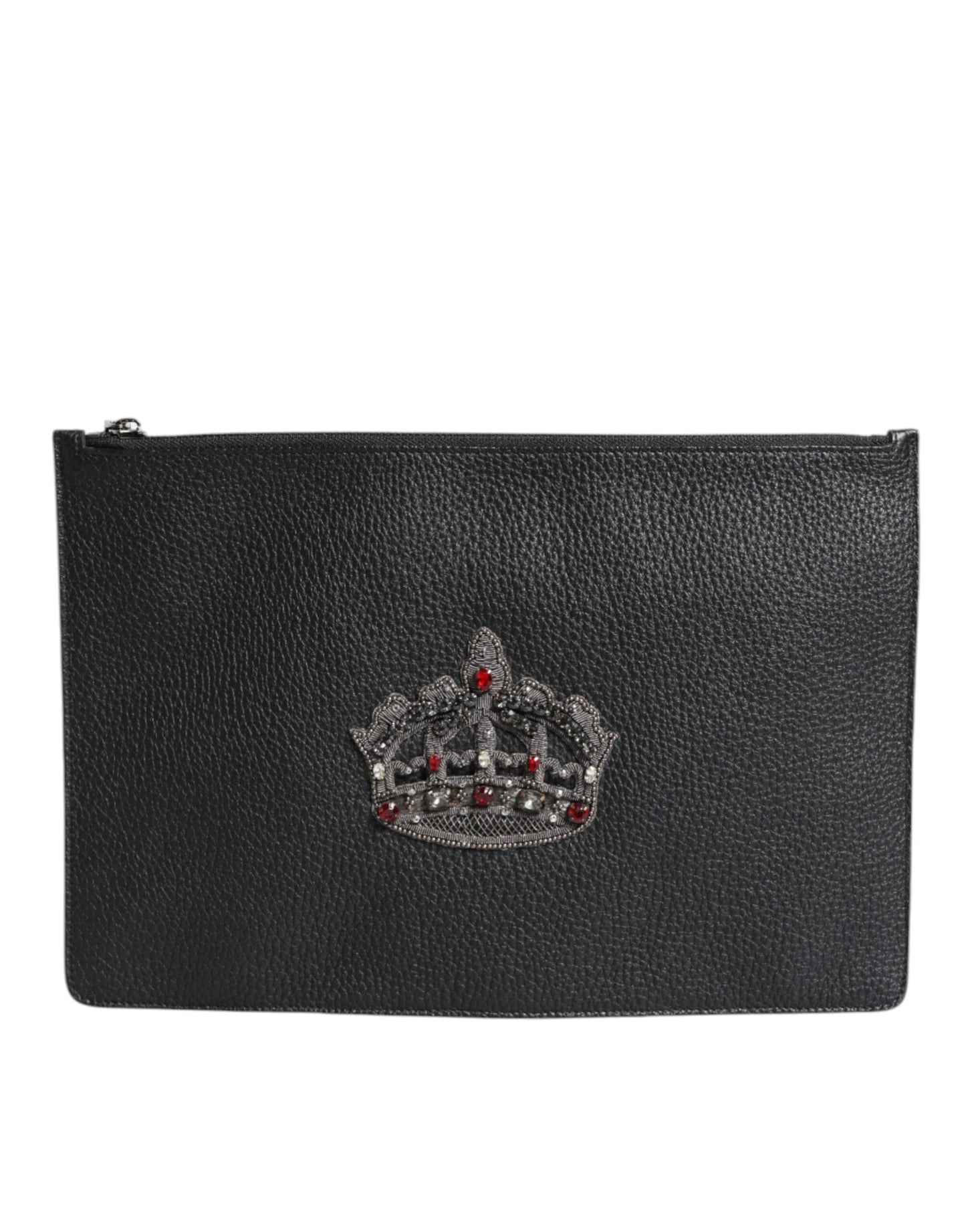 Dolce & Gabbana Schwarzes Kalbsleder Krone verschönert Clutch Pouch Tasche