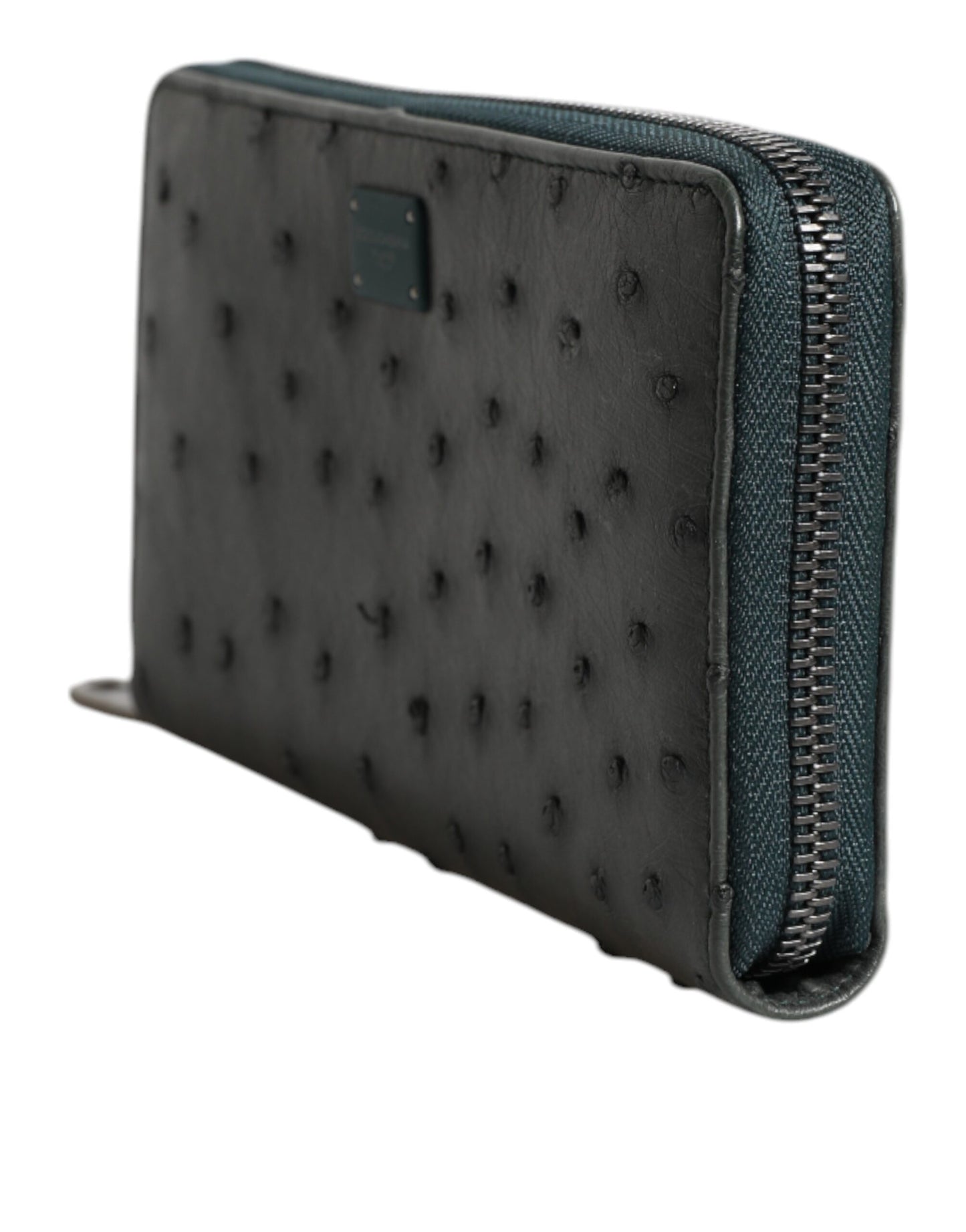 Dolce & Gabbana Grüne Straußenlogoplakette Zip Around Continental Geldbörse