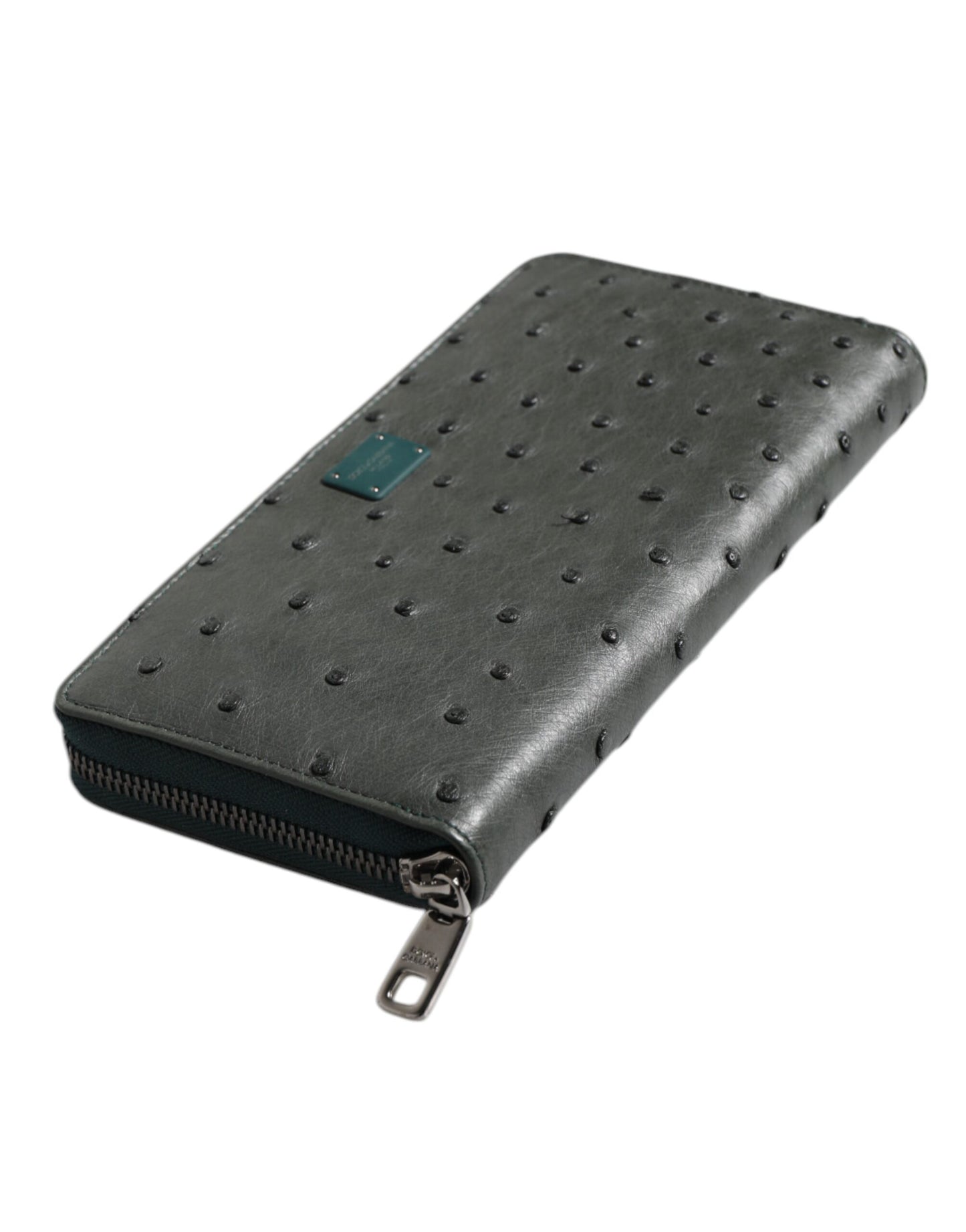 Dolce & Gabbana Grüne Straußenlogoplakette Zip Around Continental Geldbörse