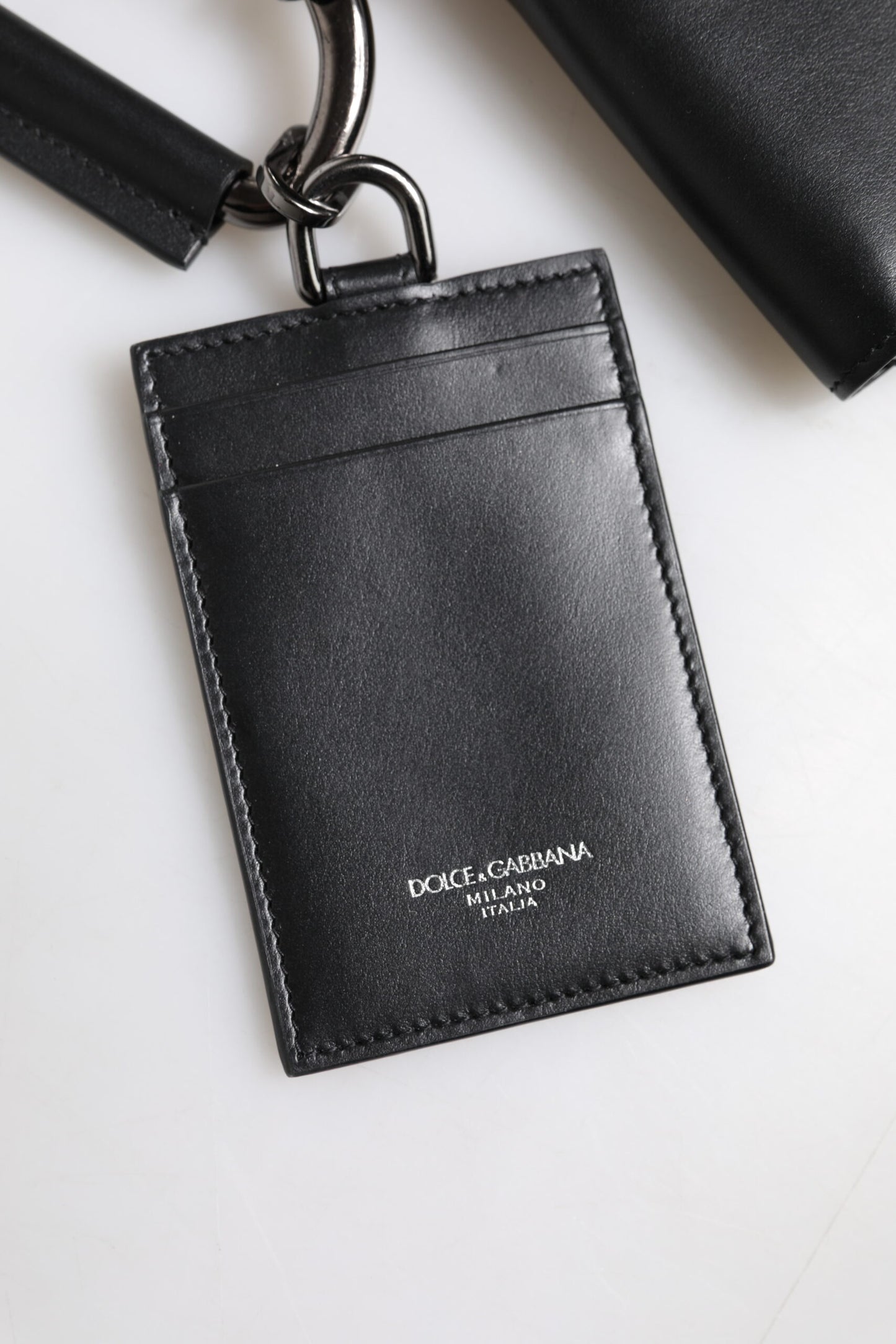Dolce & Gabbana Schwarzes Leder Lanyard Zip Around Card Holder Wallet