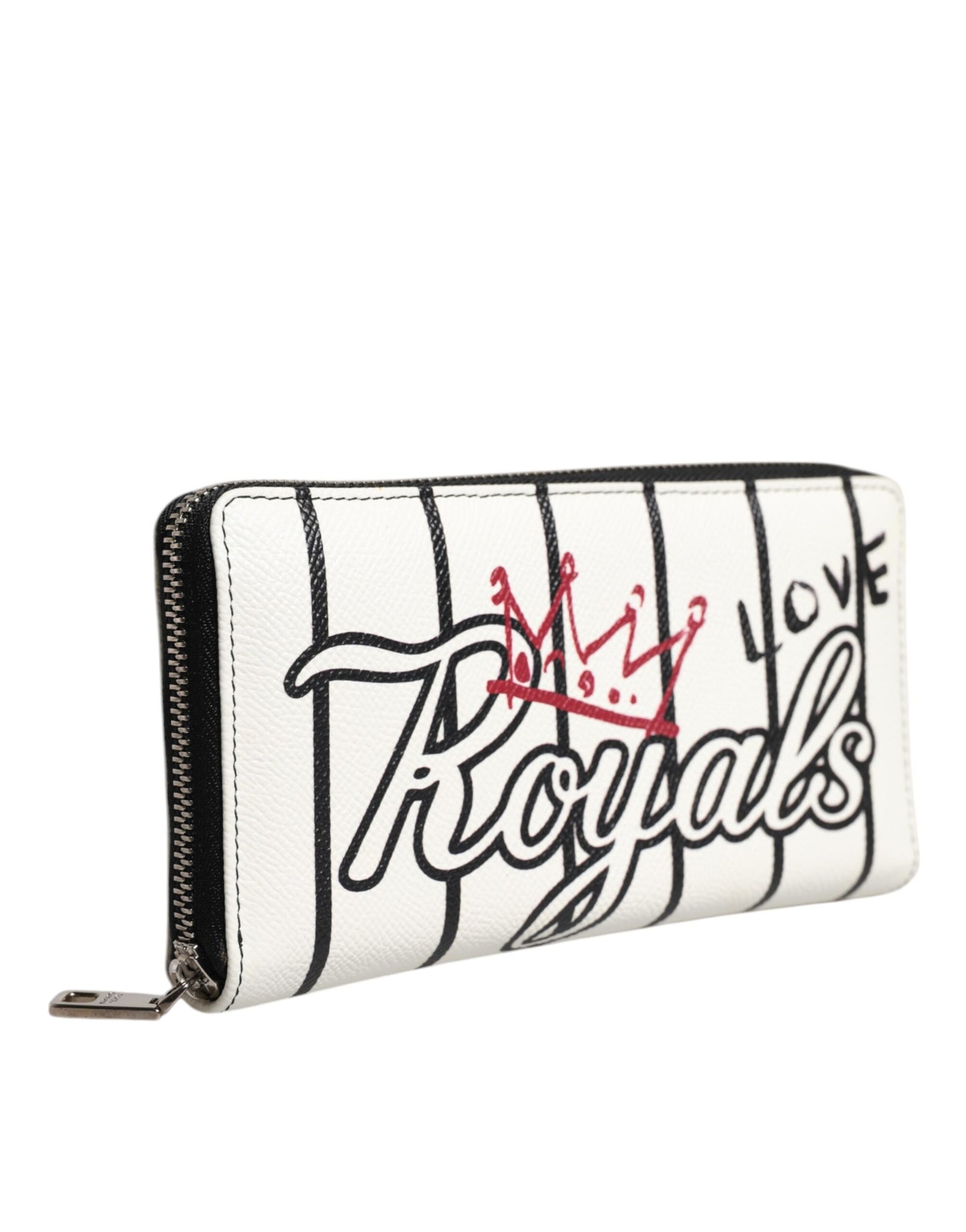 Dolce & Gabbana Weißes Leder DG Crown Royals Continental Zip um Brieftasche