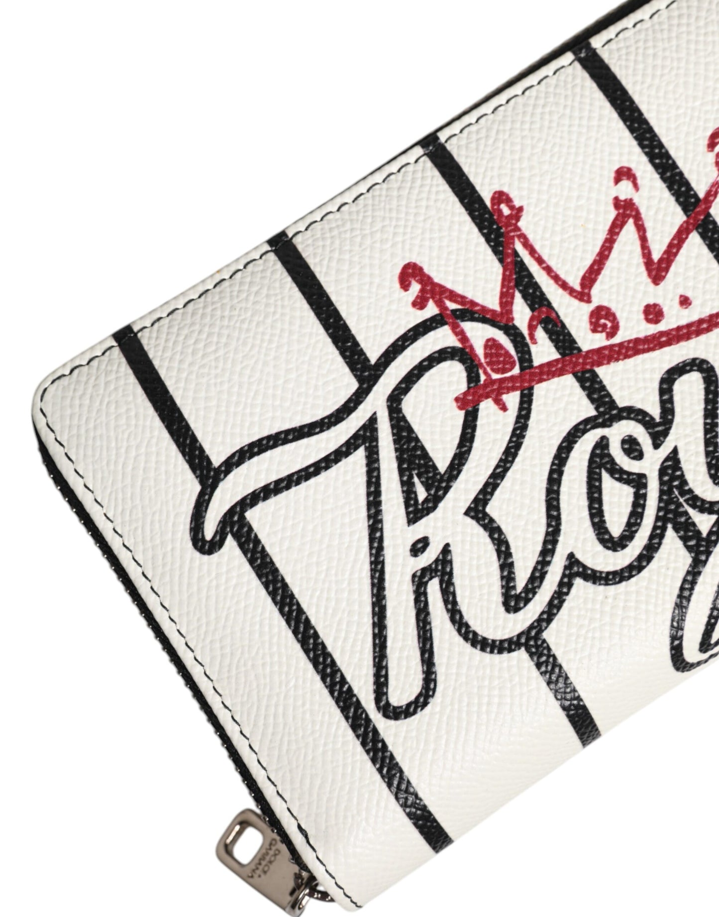 Dolce & Gabbana Weißes Leder DG Crown Royals Continental Zip um Brieftasche