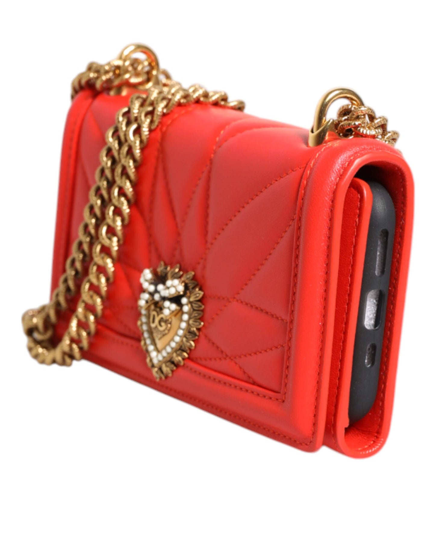 Dolce & Gabbana Rote Leder gesteppte Hingabe Crossbody Handyhülle Tasche