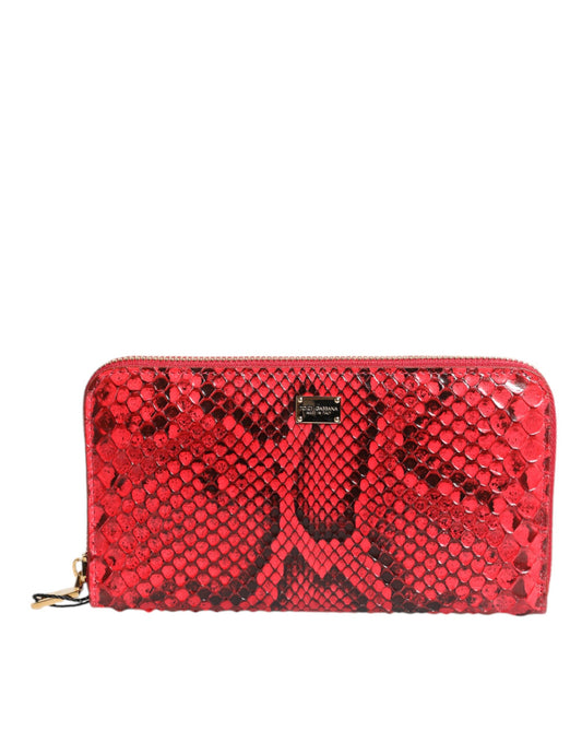 Dolce & Gabbana Rotes Exotenleder Zip Around Continental Clutch Geldbörse
