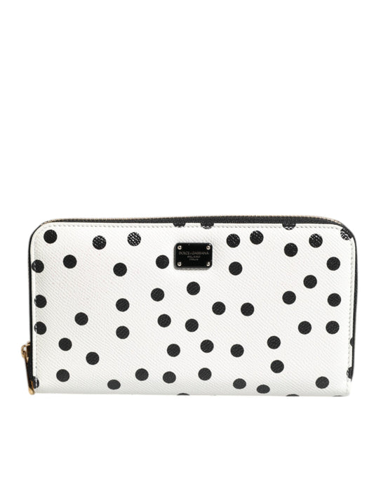 Dolce & Gabbana Weiß-schwarz gestreiftes Leder Portemonnaie mit Reißverschluss