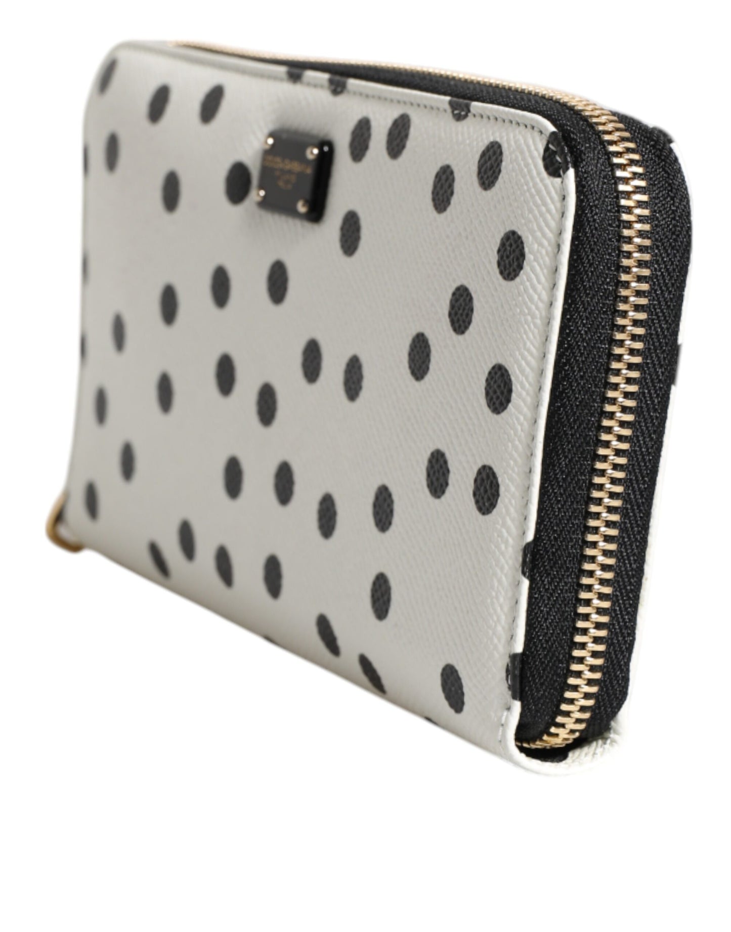 Dolce & Gabbana Weiß-schwarz gestreiftes Leder Portemonnaie mit Reißverschluss