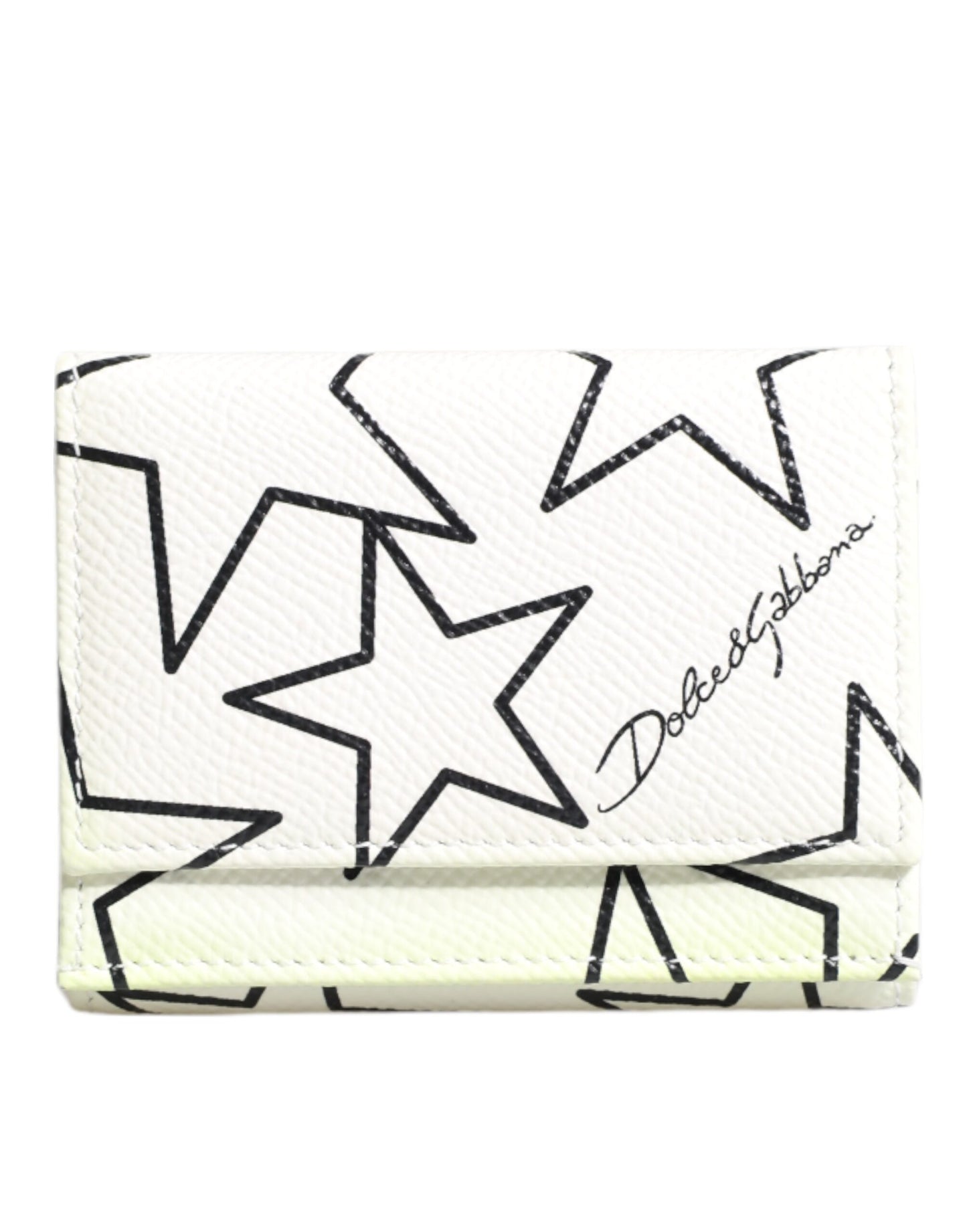 Dolce & Gabbana Weißes Leder Trifold DG Star Print Karteninhaber Brieftasche