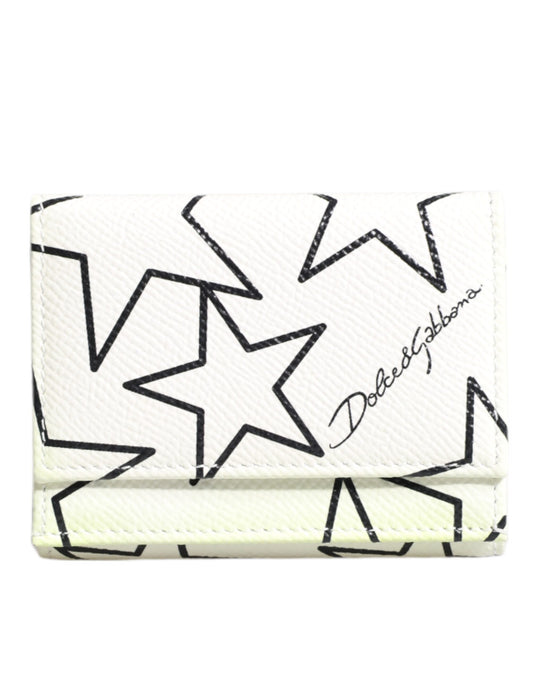 Dolce & Gabbana Weißes Leder Trifold DG Star Print Karteninhaber Brieftasche