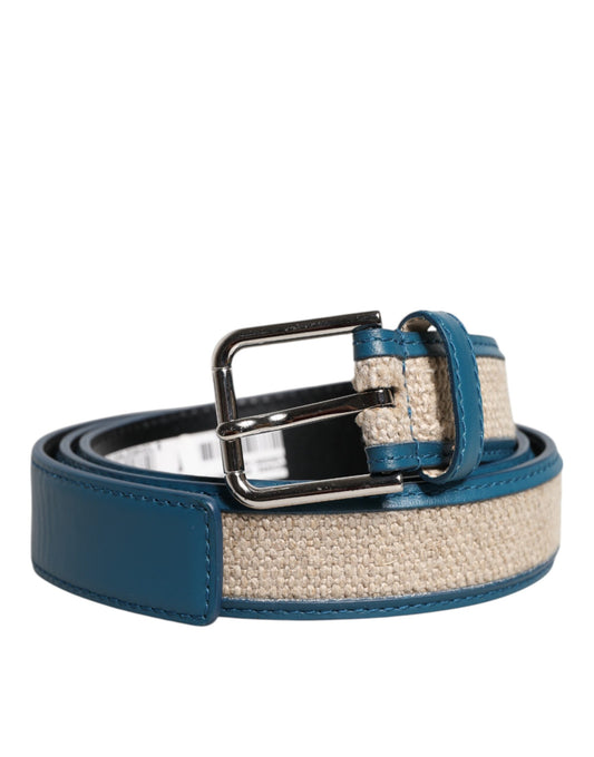 Dolce & Gabbana Blau Beige Leder gewebt Metallschnalle Gürtel