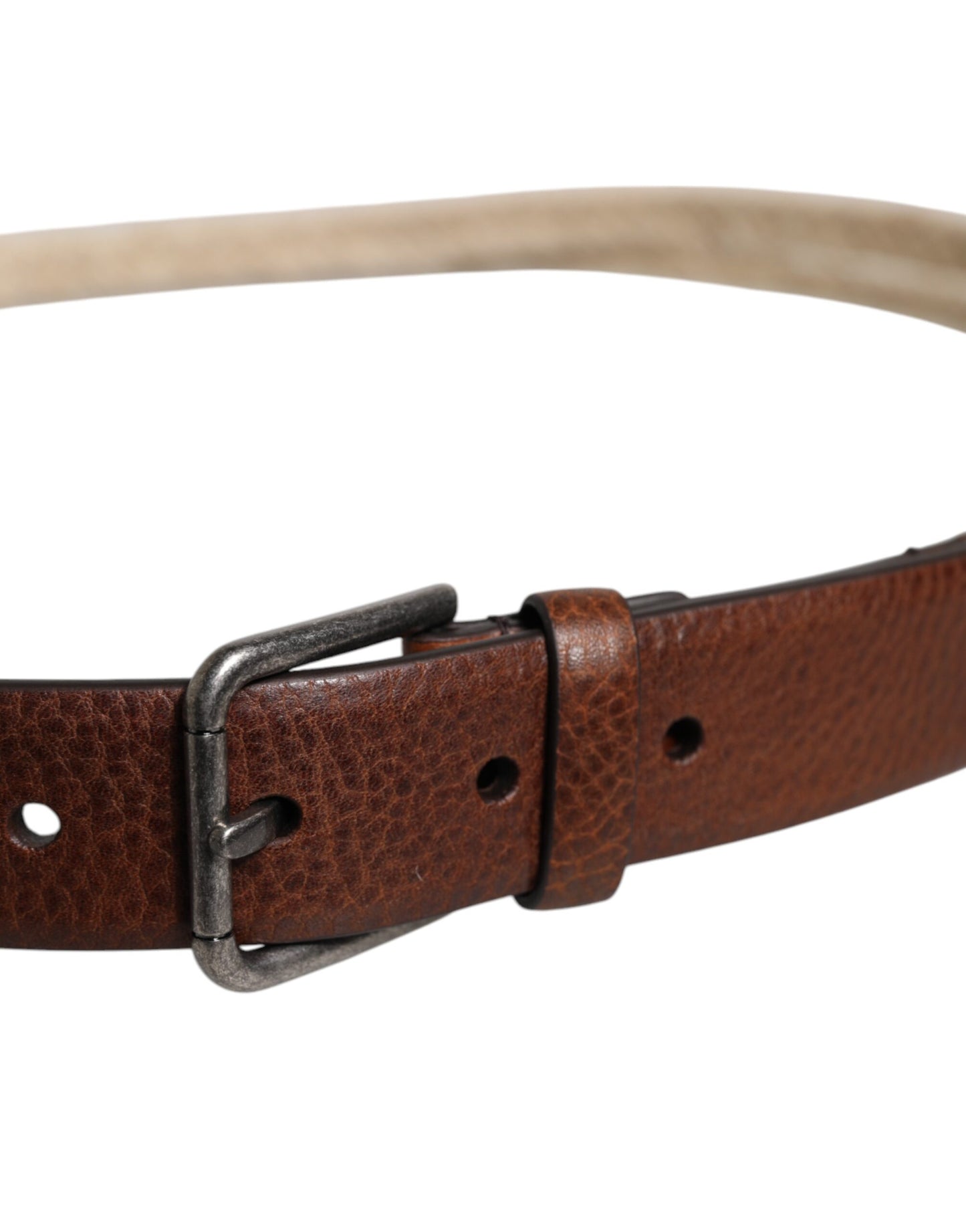 Dolce & Gabbana Brauner Jute-Leder-Gürtel mit gewebter Metallschnalle